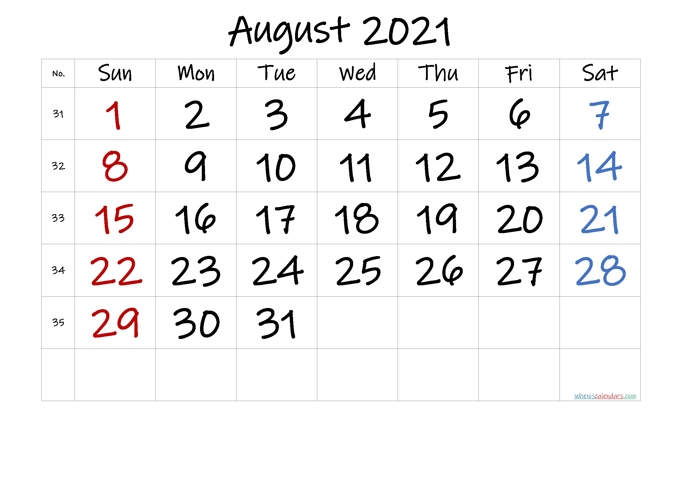 August 2021 Printable Calendar With Holidays – Free 2020 And