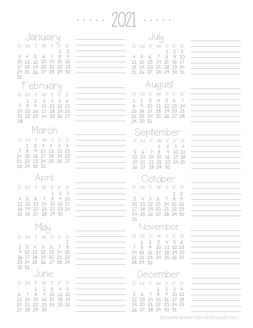 Beautifully Tarnished: 2021 {One Page} Yearly Planning Calendar
