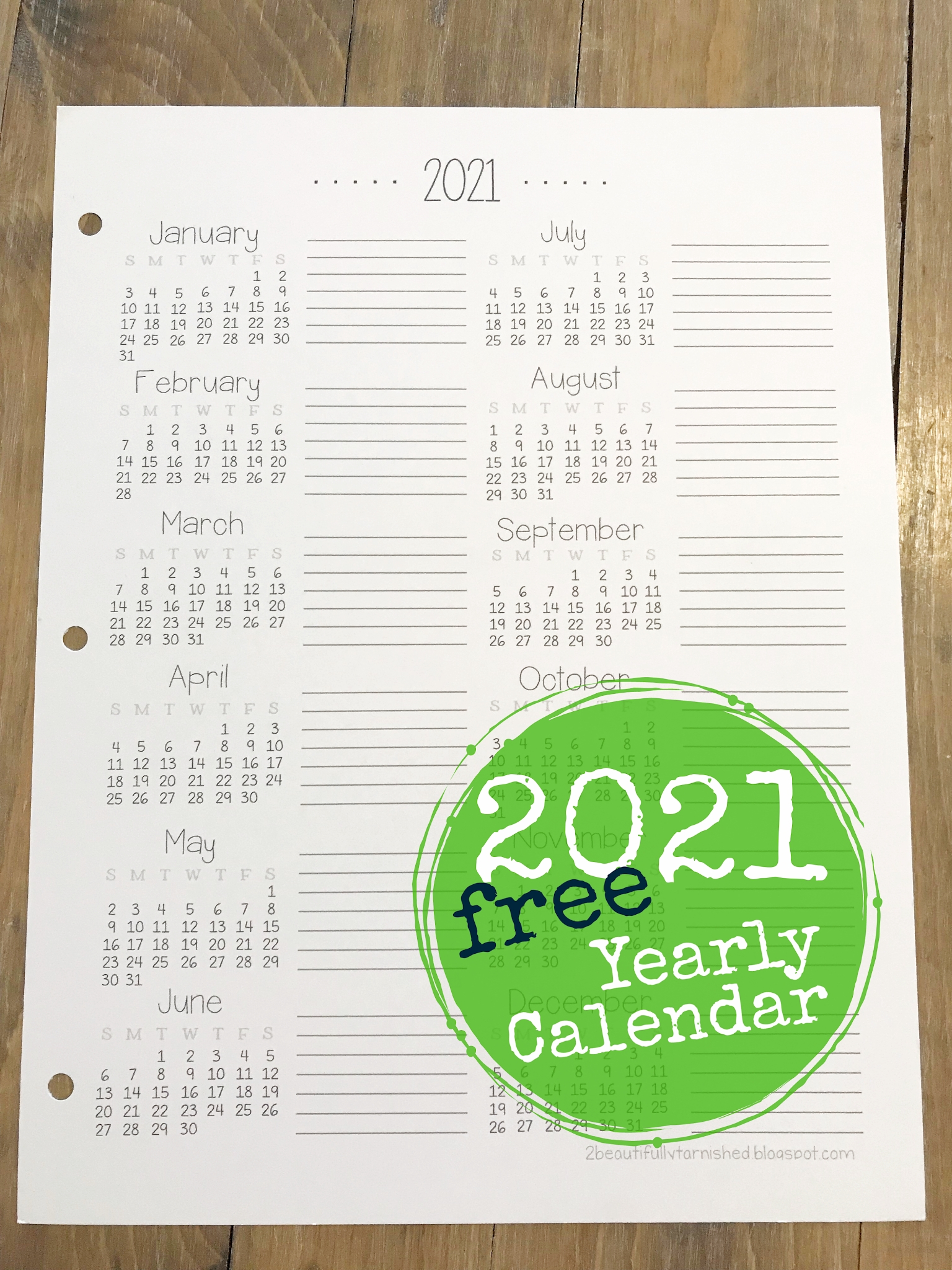 Beautifully Tarnished: 2021 {One Page} Yearly Planning Calendar