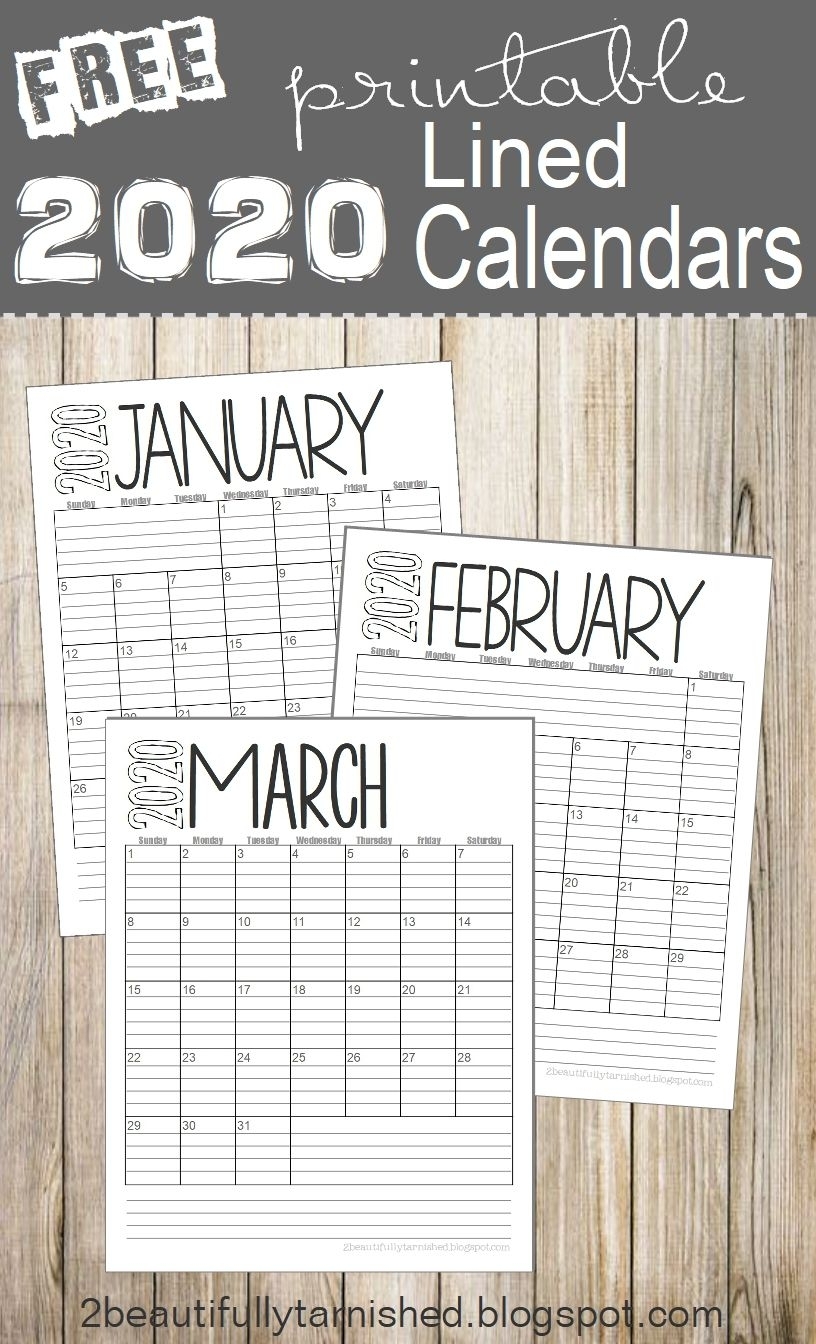 Beautifully Tarnished: Free 2020 {Lined} Monthly Calendars