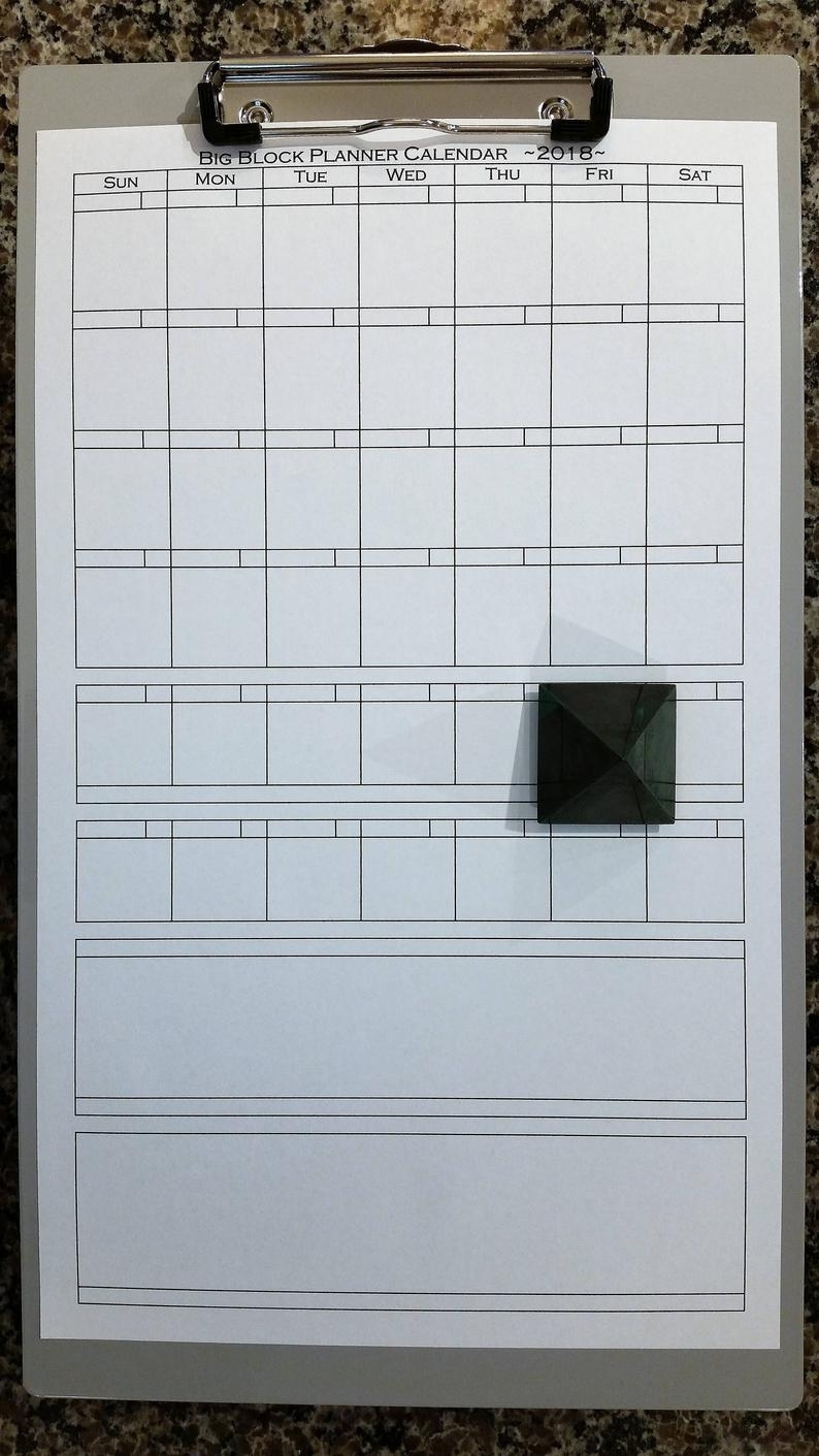 Big Block Planner Calendar ~2018~ Printable Legal Size