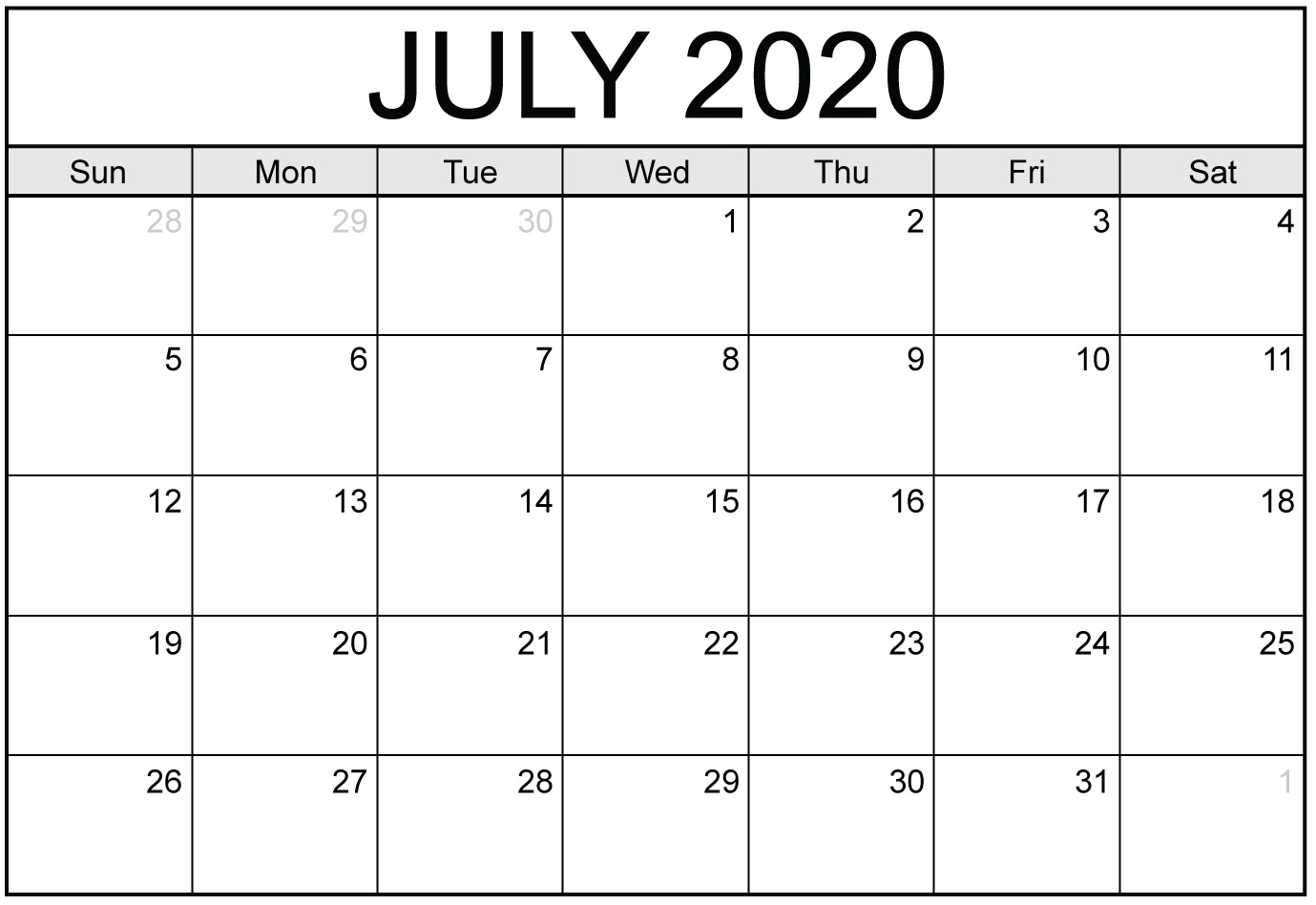 Blank July 2020 Calendar With Notes - 2019 Calendars For