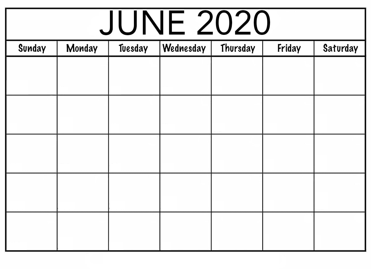 Blank June 2020 Calendar — Printable Monthly | By