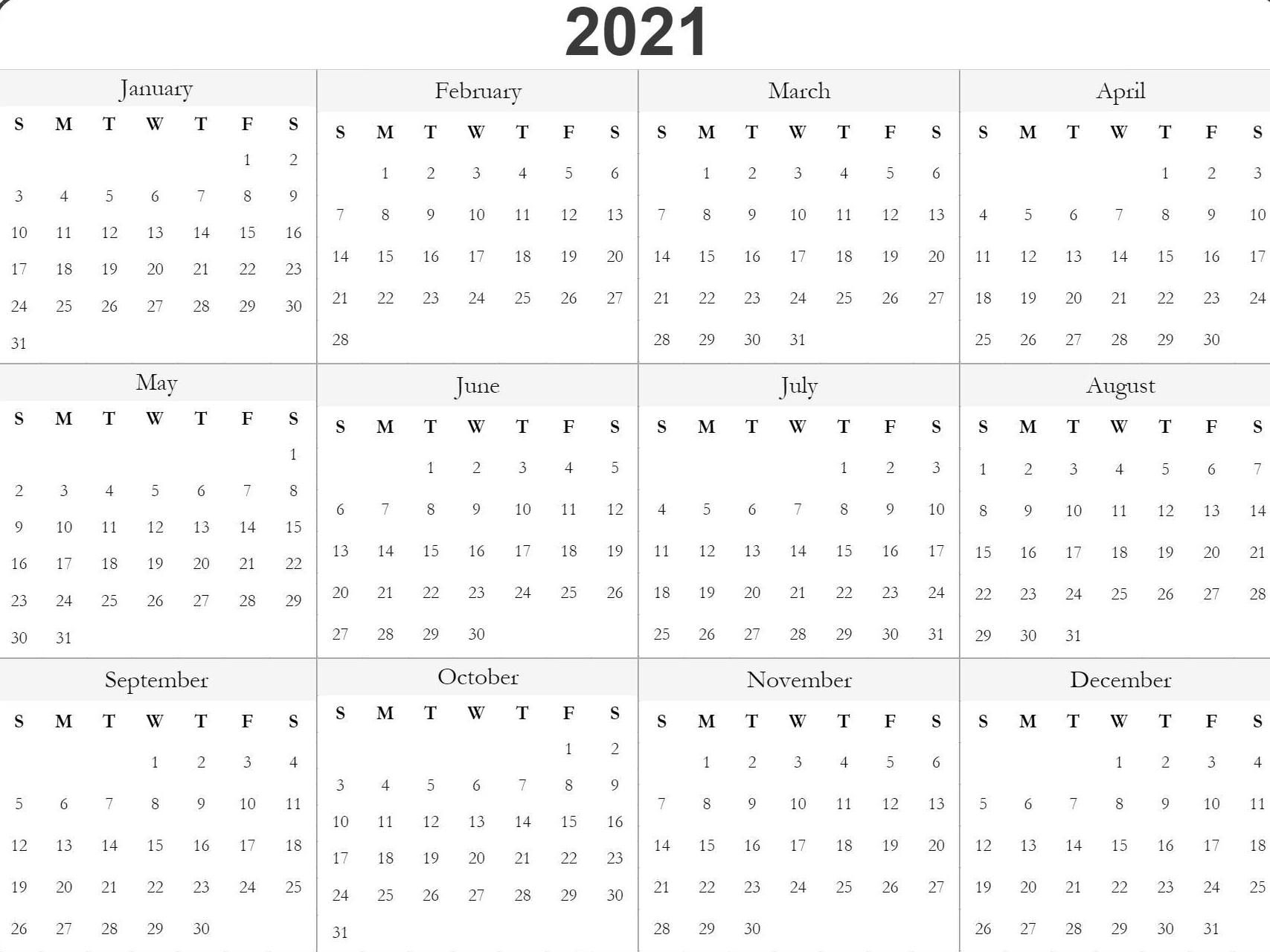 Blank Printable 2021 Calendar Template | Calendar Printables