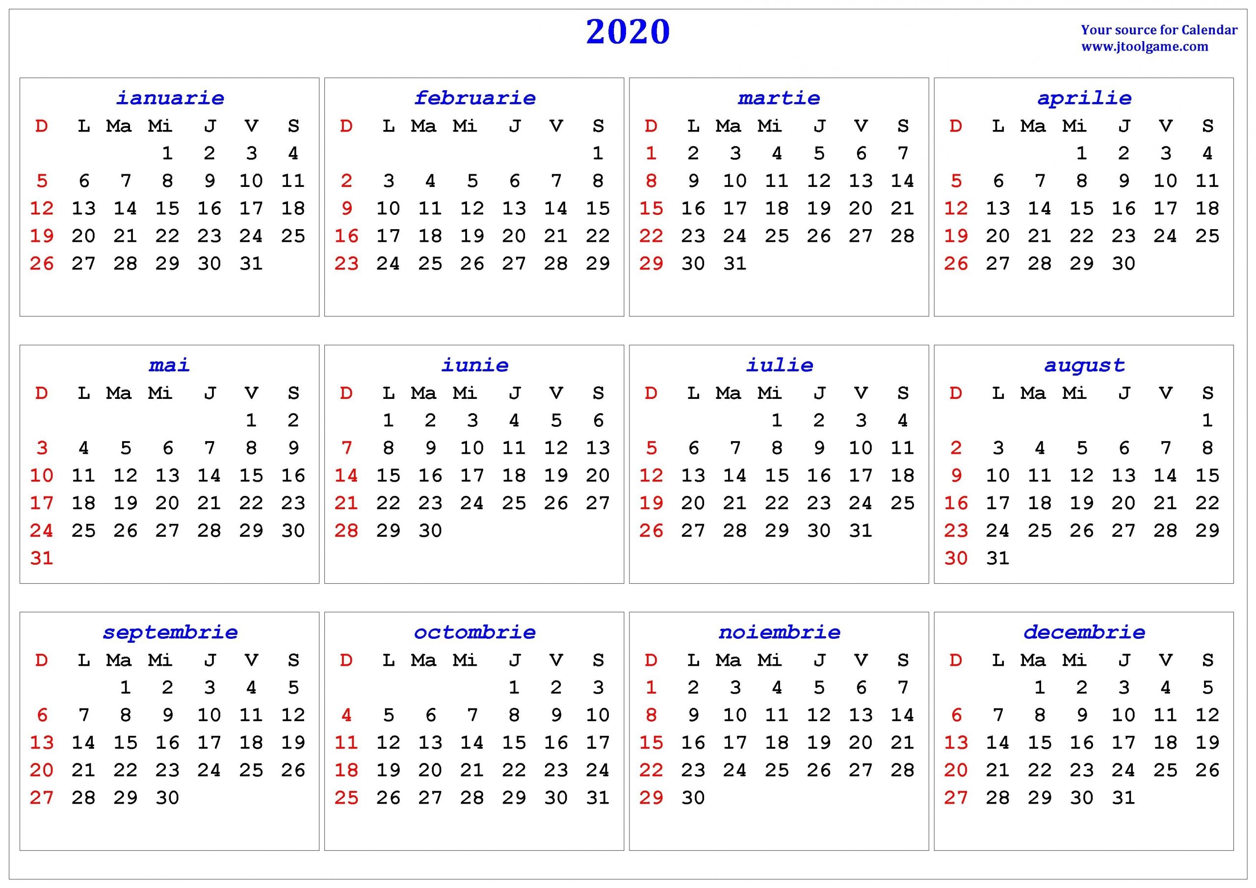 Calendar 2020 Pdf Romania - Calendario 2019