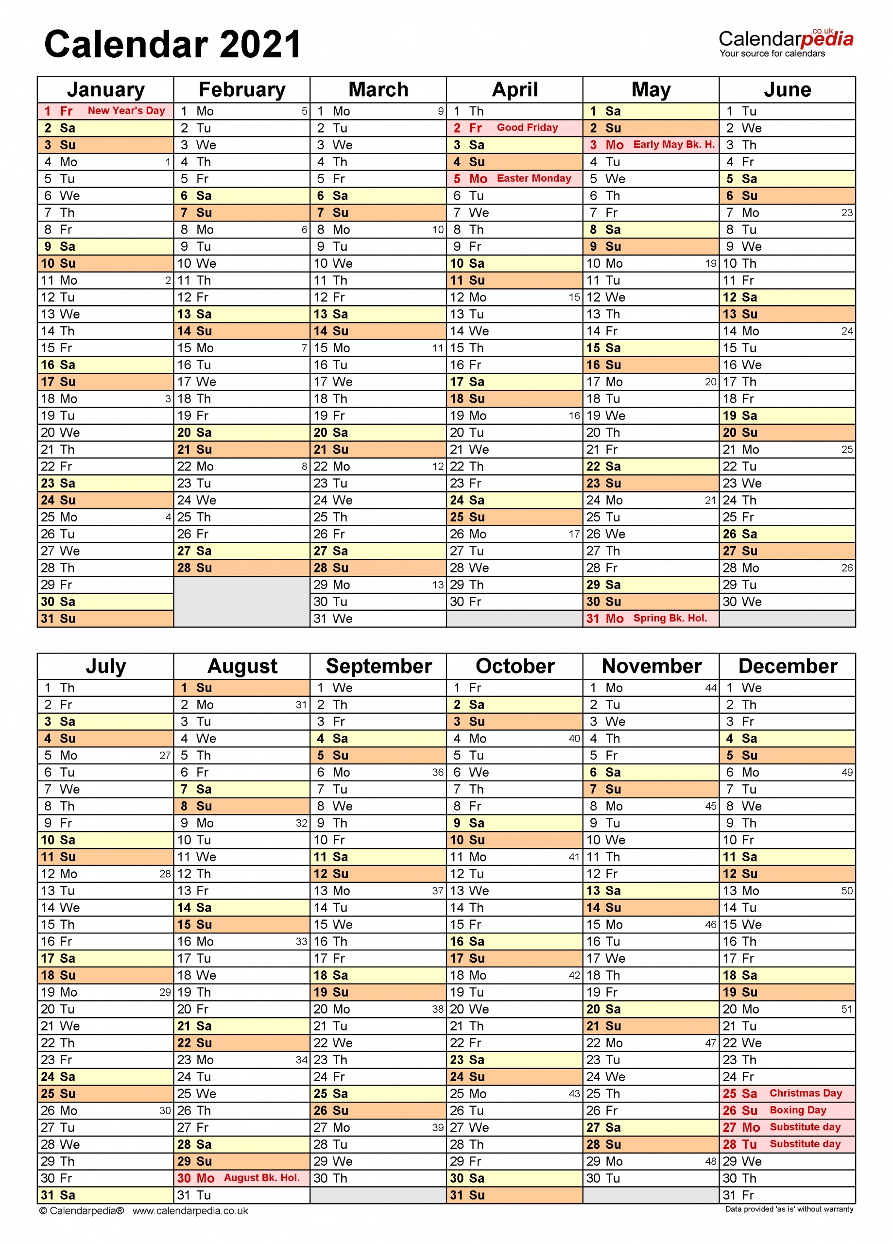 Calendar 2021 (Uk) - Free Printable Pdf Templates