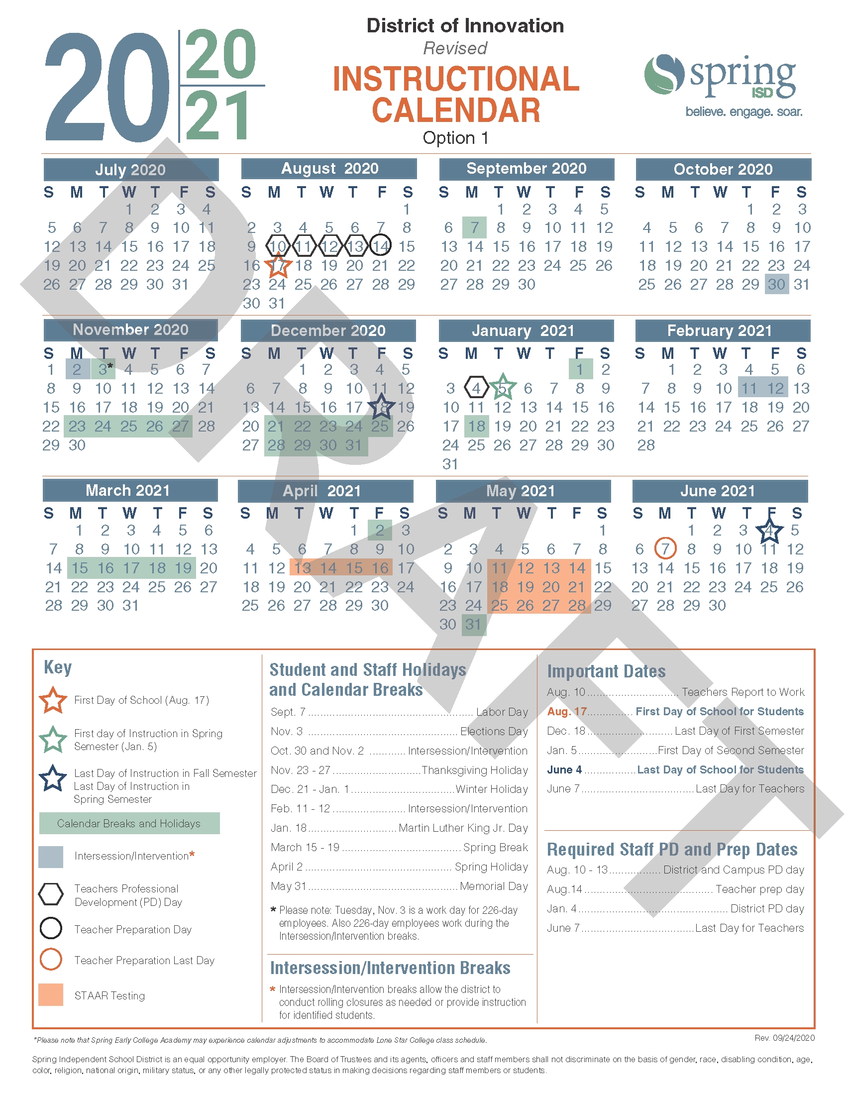 Calendar Survey / Revised 2020-21 Instructional Calendar