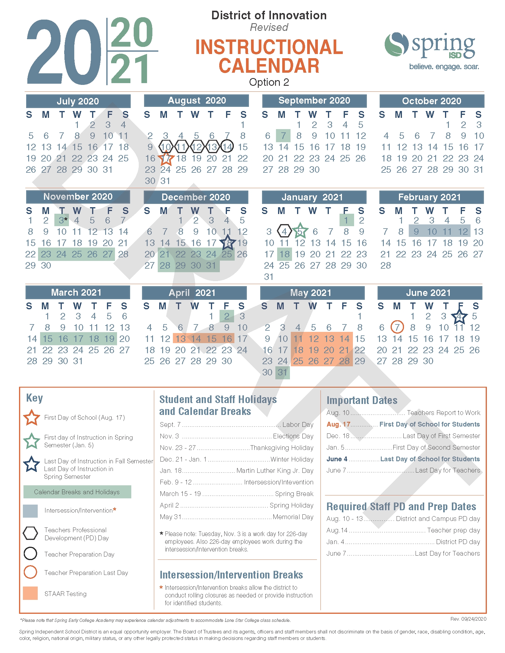 Calendar Survey / Revised 2020-21 Instructional Calendar