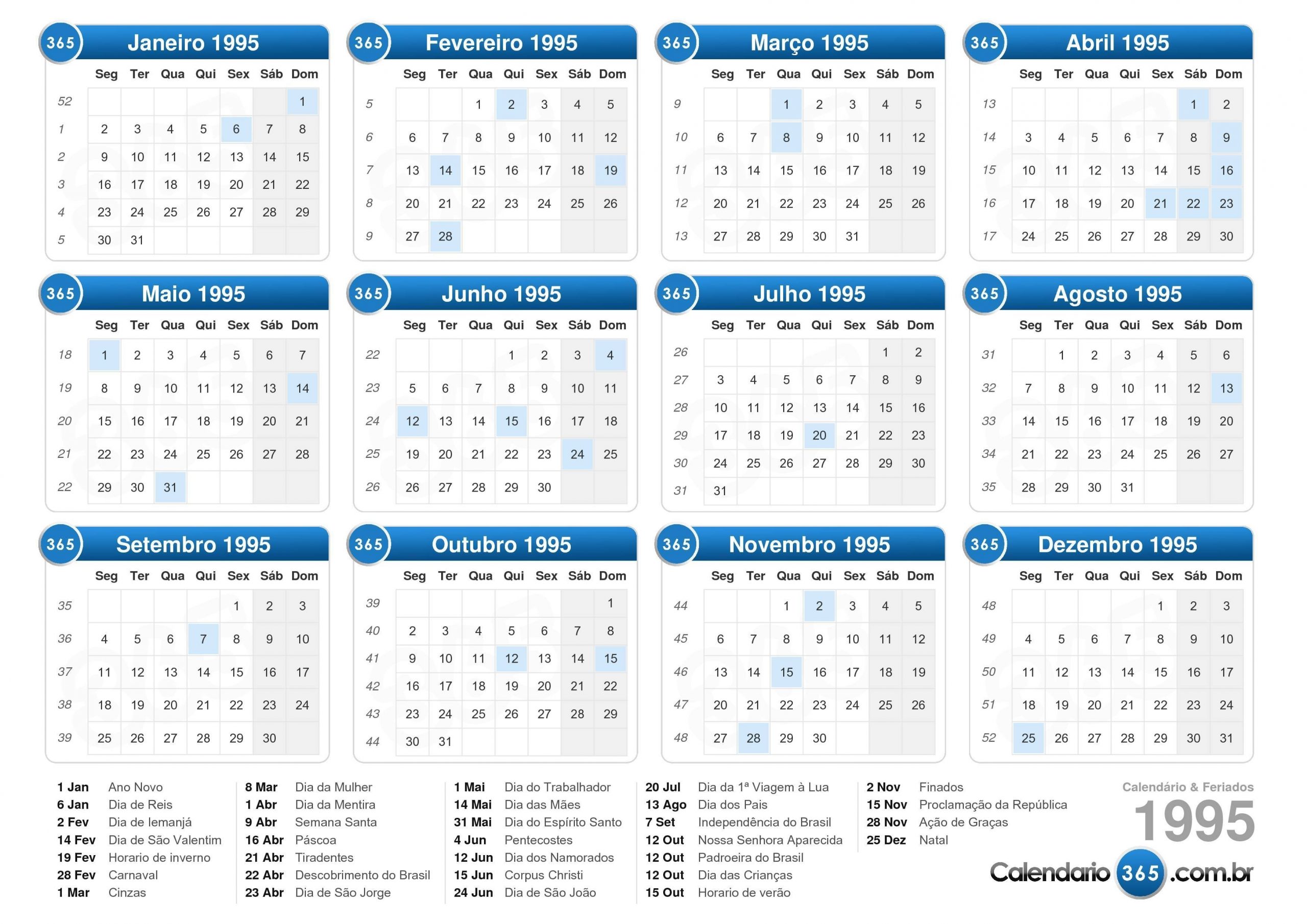 Calendário 1995