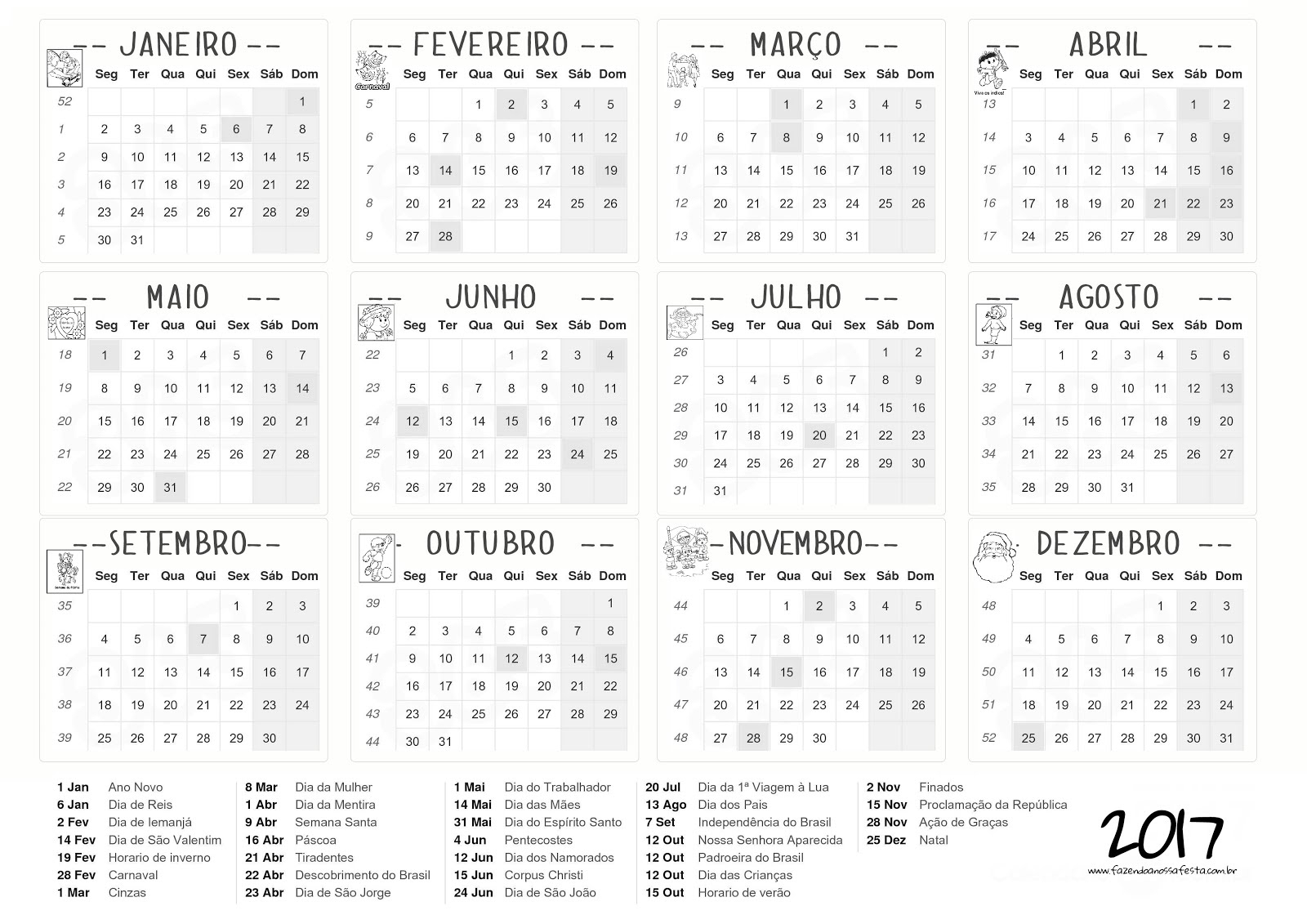 Calendário 2017 Imprimir E Baixar ~ Cantinho Das Atividades