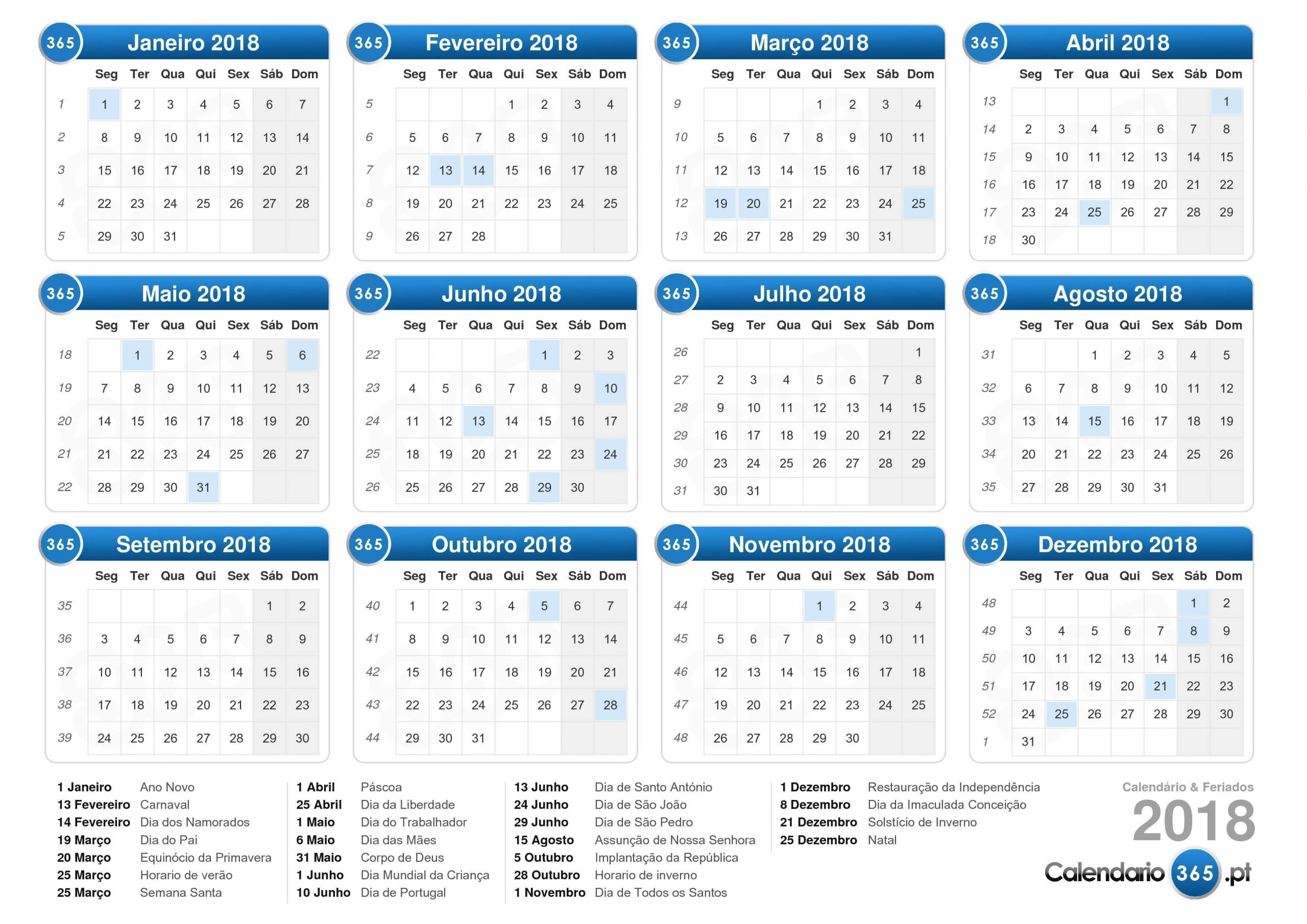 Calendário 2018