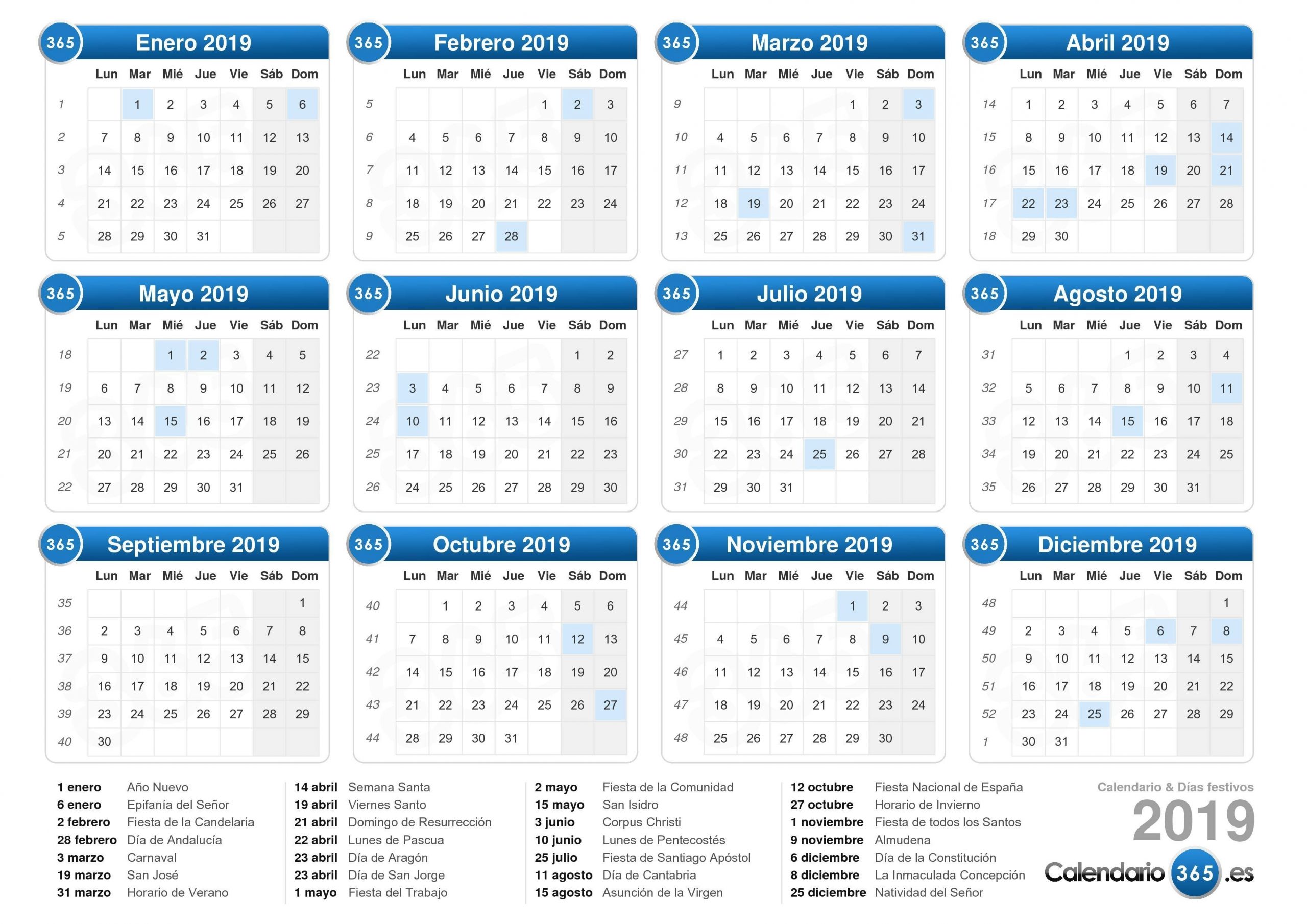 Calendario 2019