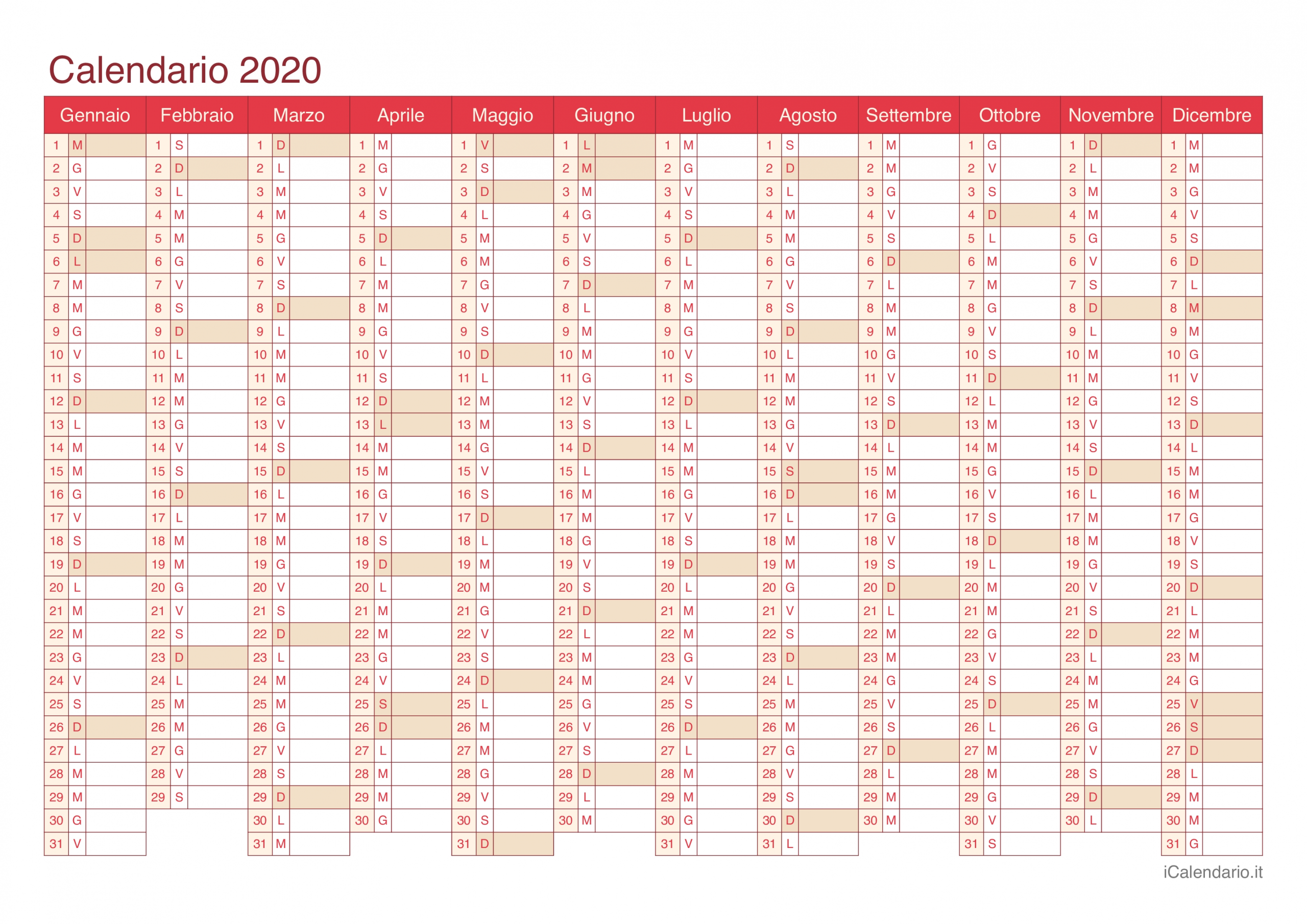 Calendario 2020 Da Stampare - Icalendarioit
