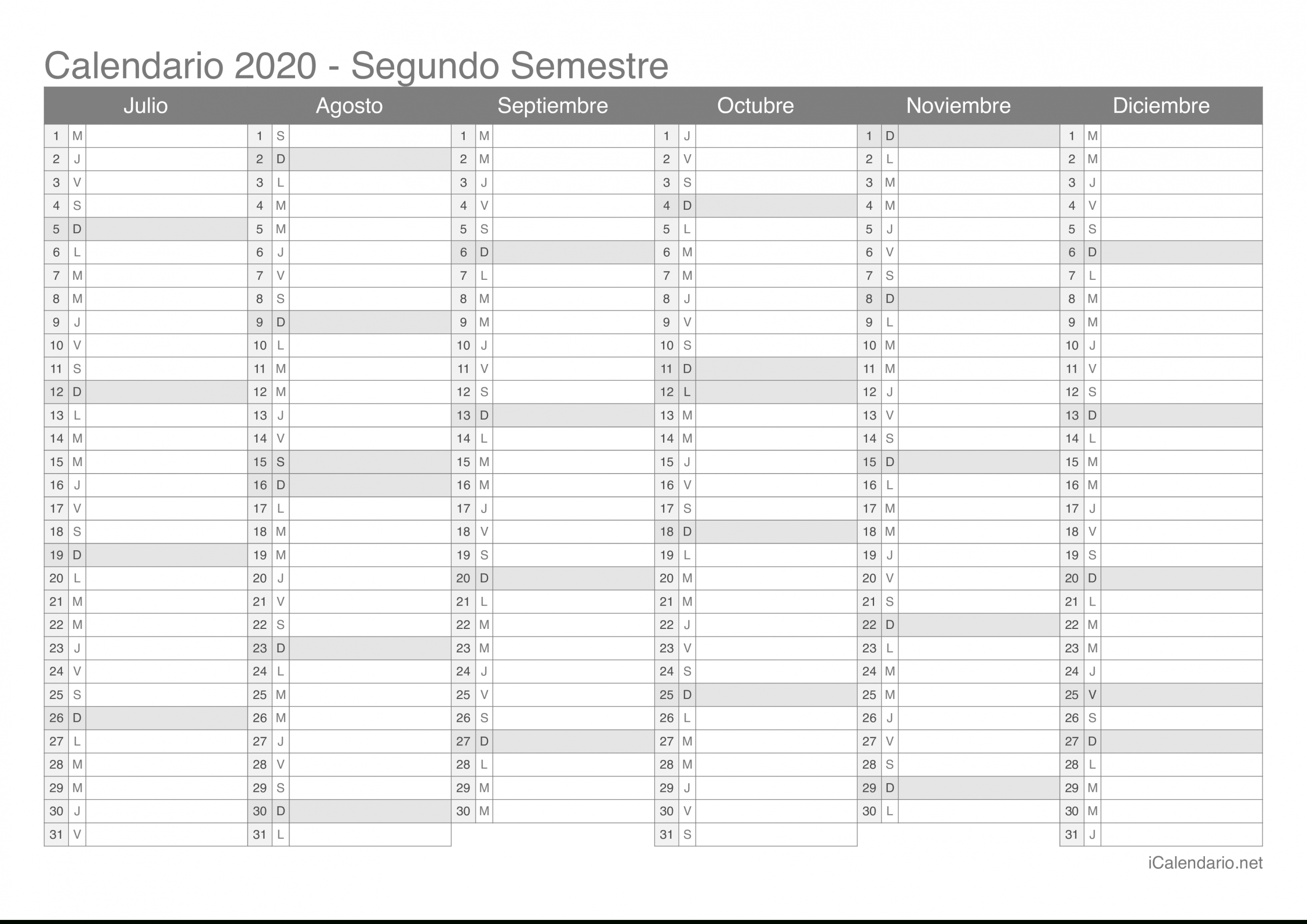 Calendario 2020 Para Imprimir - Icalendario