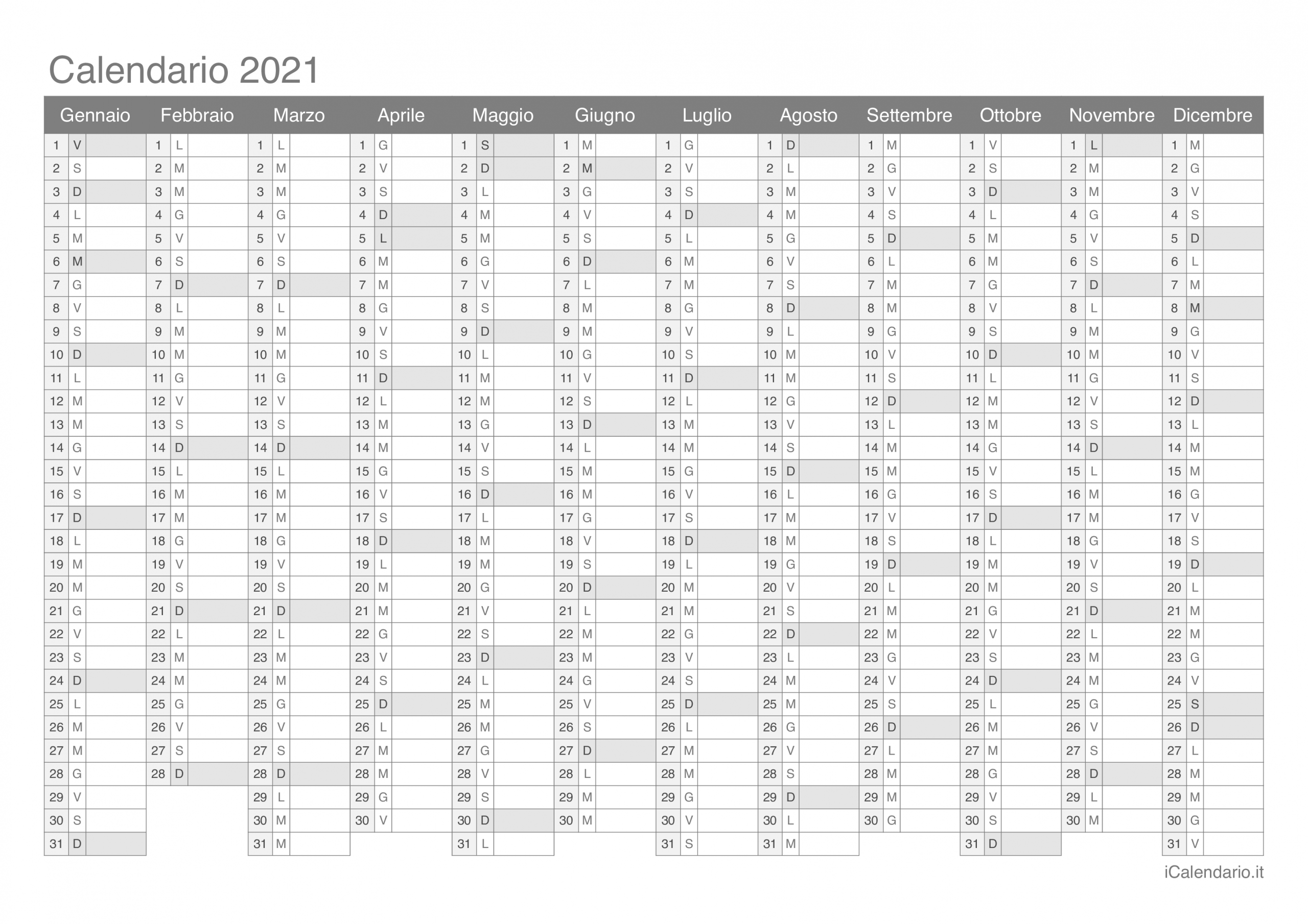 Calendario 2021 Da Stampare - Icalendarioit