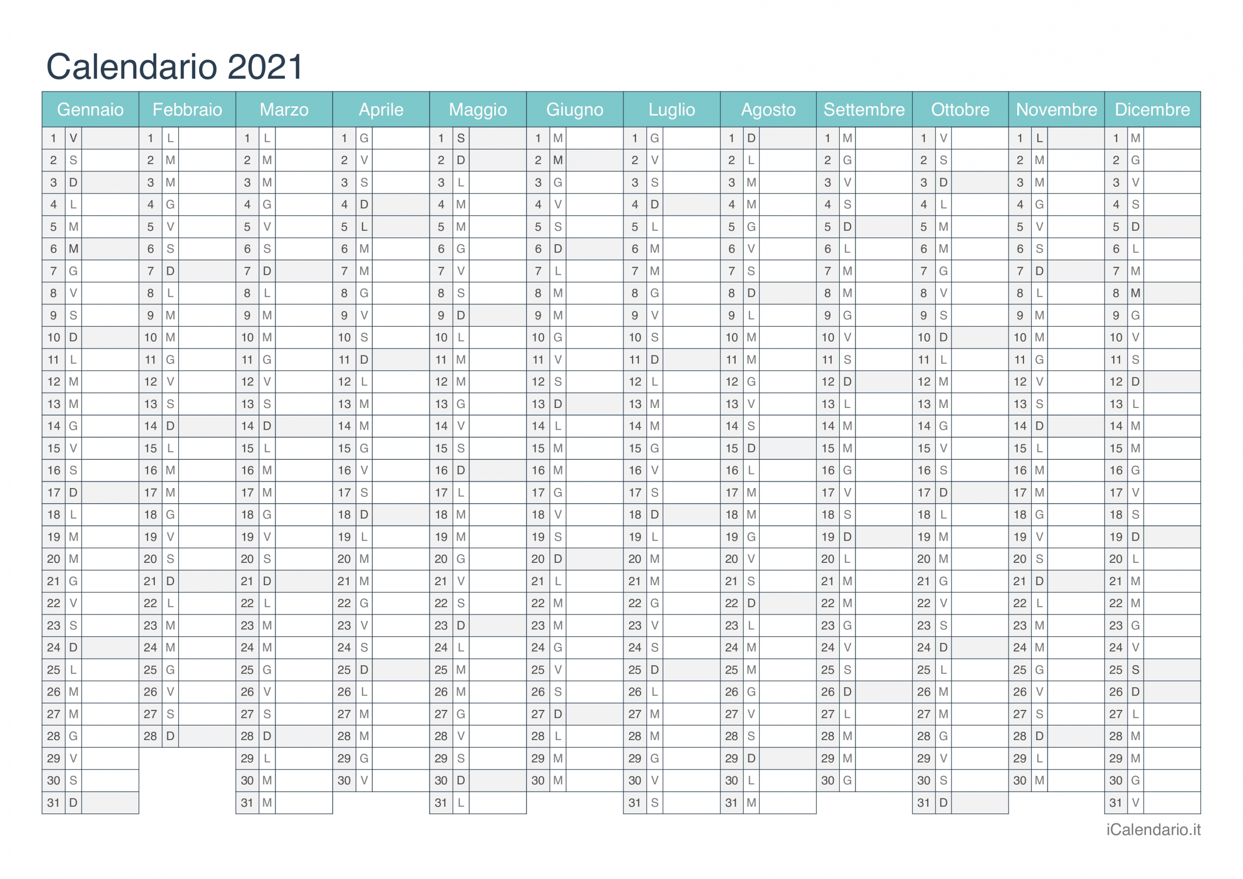 Calendario 2021 Da Stampare - Icalendarioit