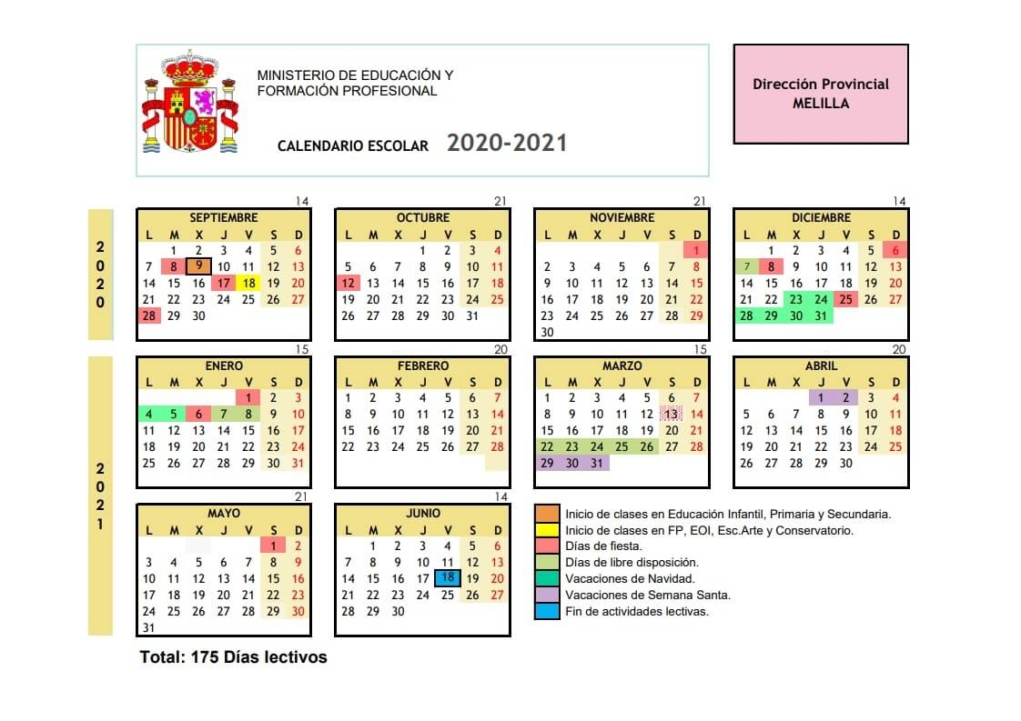 Calendario Escolar 2020-2021 En Melilla ?️?‍? ?️☀️