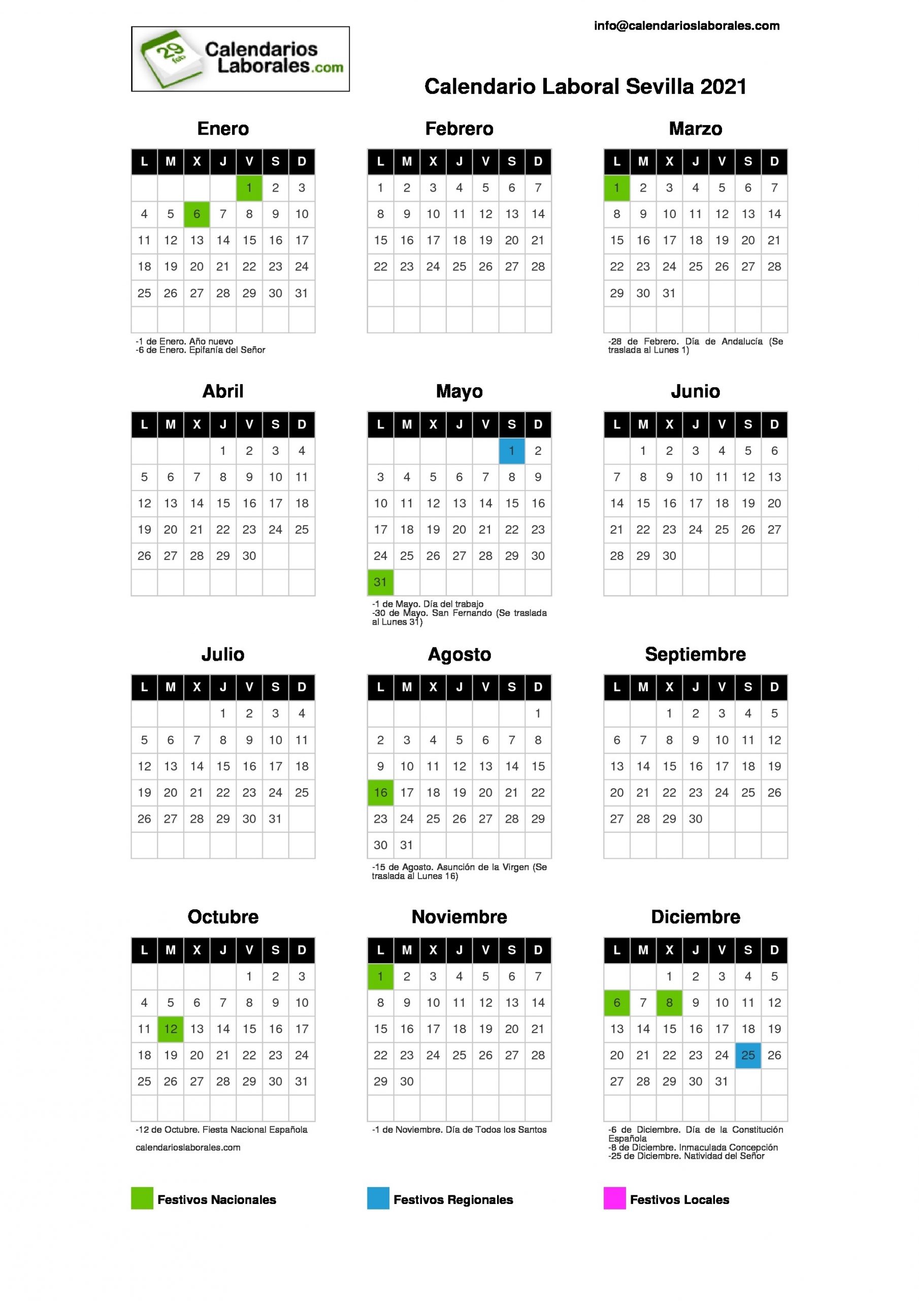 Calendario Laboral Sevilla 2021