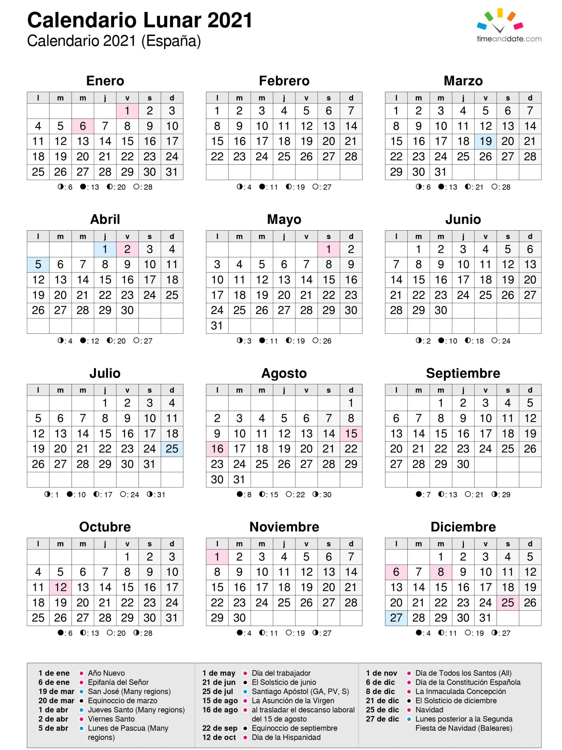 Calendario Lunar Del Año 2021.