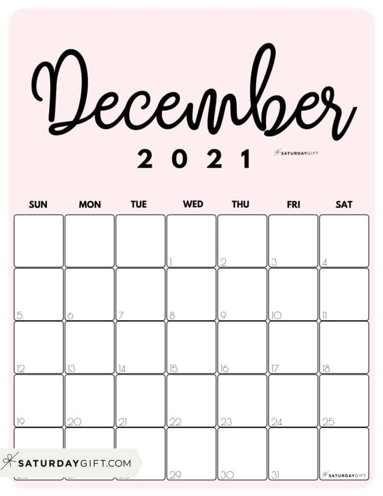 Cute (&amp; Free!) Printable December 2021 Calendar | Saturdaygift