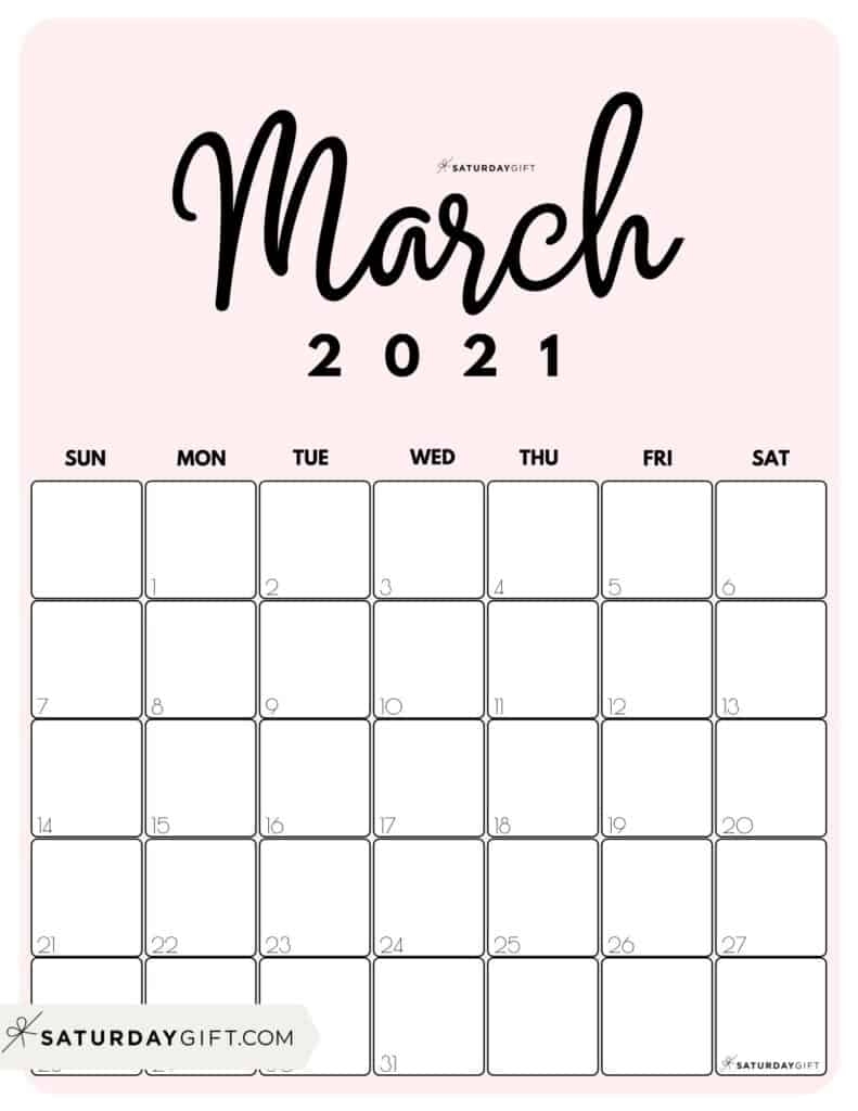 Cute (&amp; Free!) Printable March 2021 Calendar | Saturdaygift