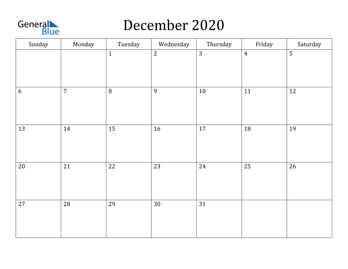 December 2020 Calendar - Pdf Word Excel