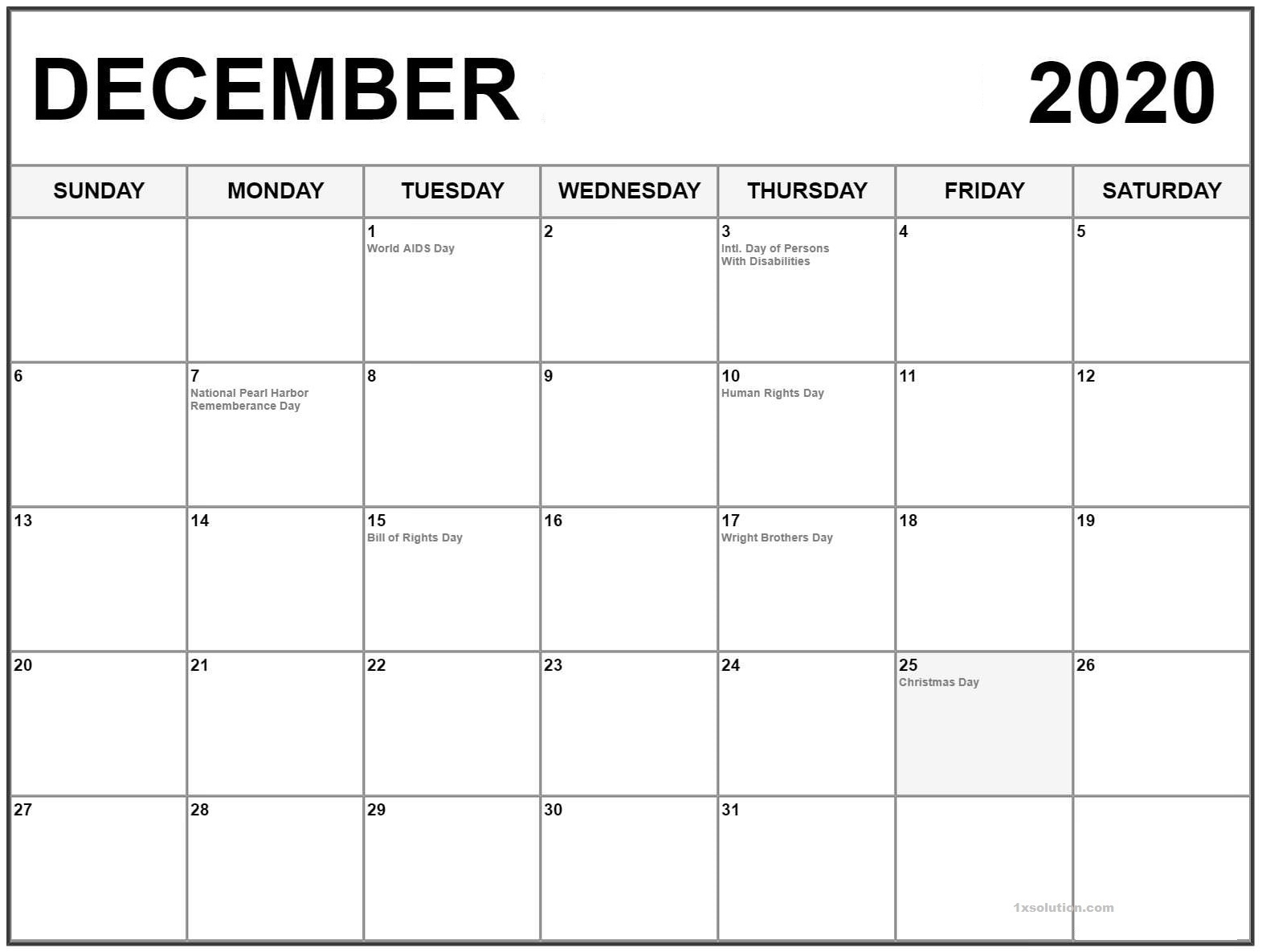 December 2020 Calendar Printable Waterproof | Calendar