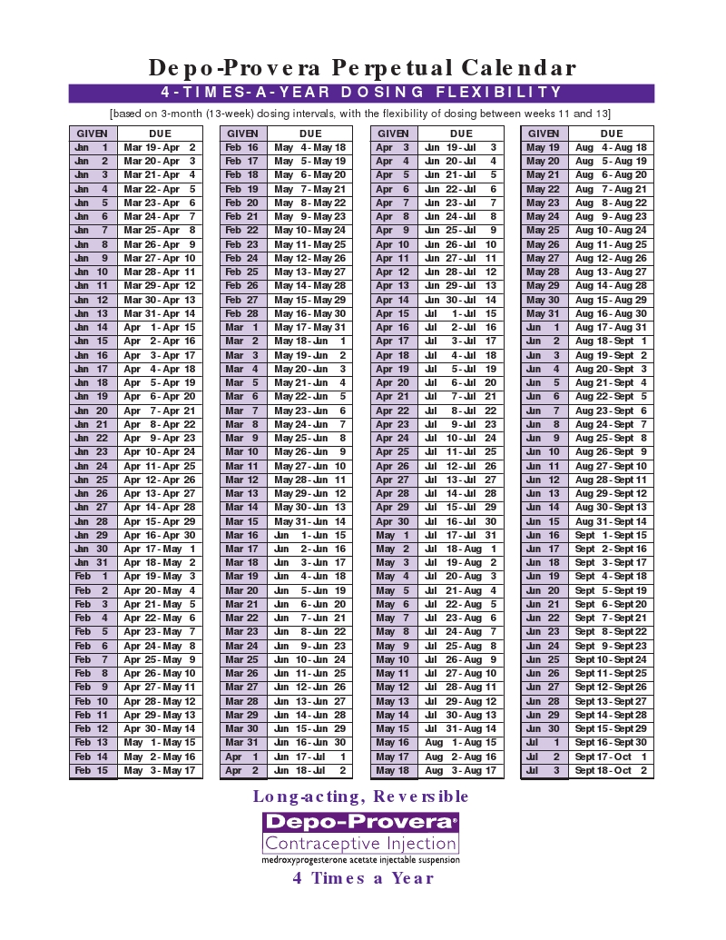 Depo Provera Calendar | Calendar Printables, Calendar, Print