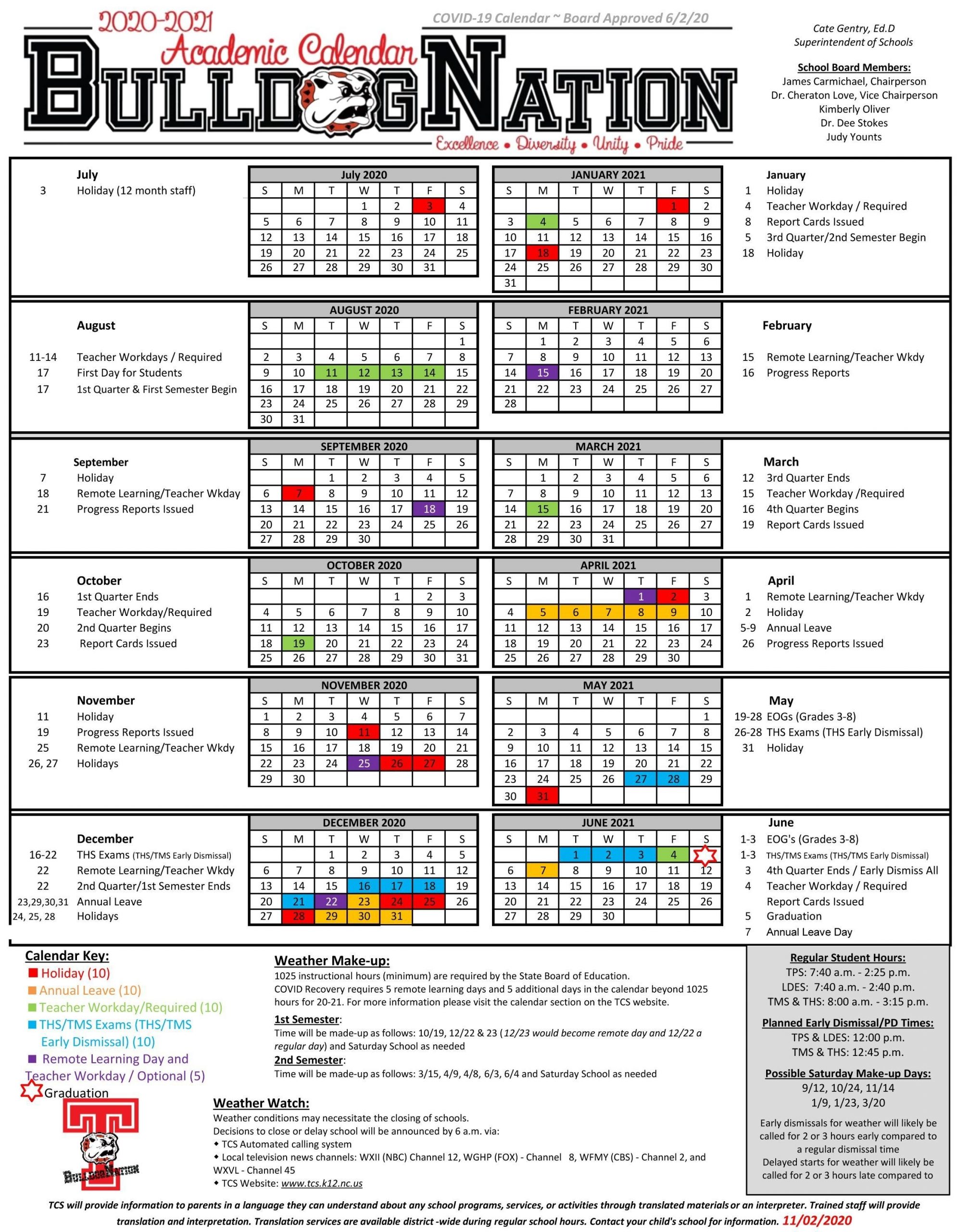 District Calendars – Calendar &amp; Hours – Thomasville City Schools