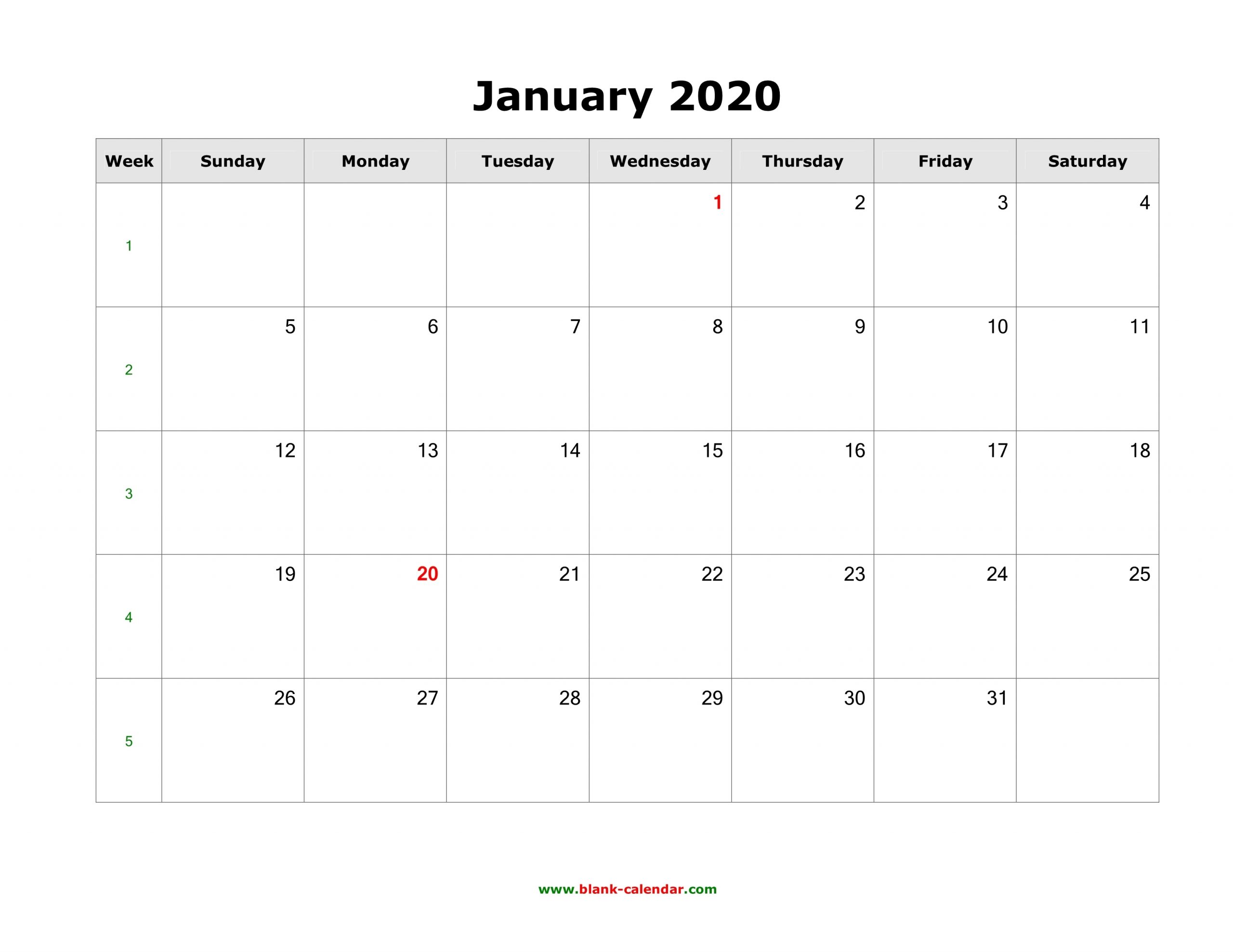 Download Blank Calendar 2020 (12 Pages, One Month Per Page