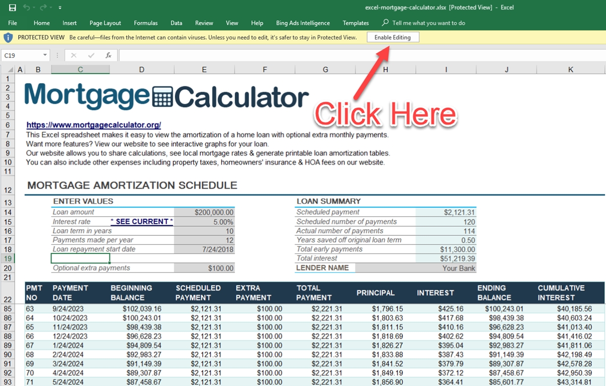 Download Microsoft Excel Mortgage Calculator Spreadsheet