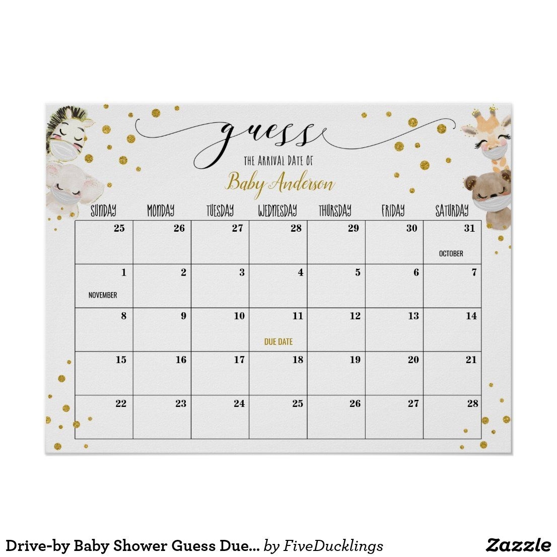 Drive-By Baby Shower Guess Due Date Calendar Poste Poster