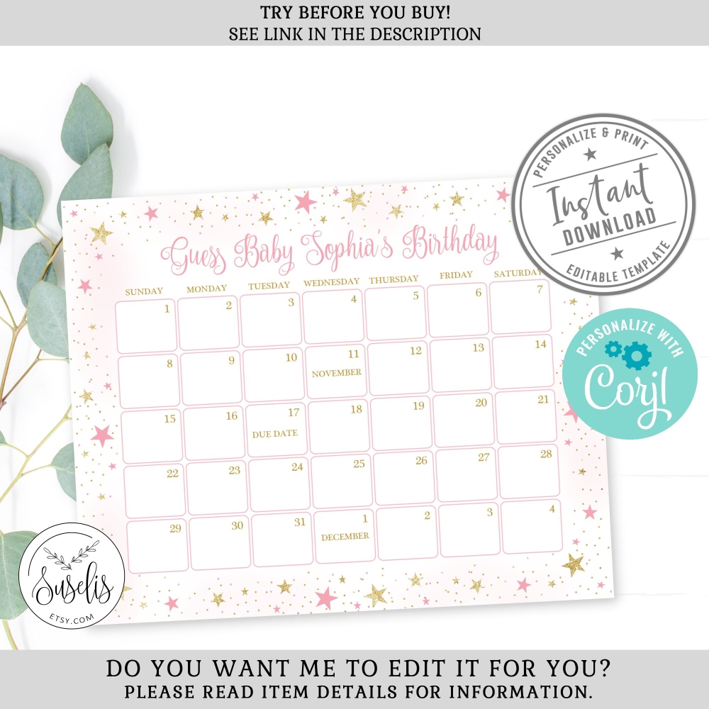 Editable Baby Due Date Calendar Game Sign, Printable Baby