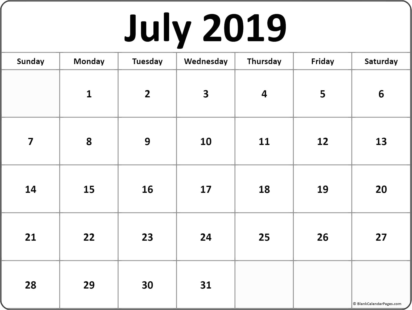 Editable July Calendar 2019 Template | Printable Calendar