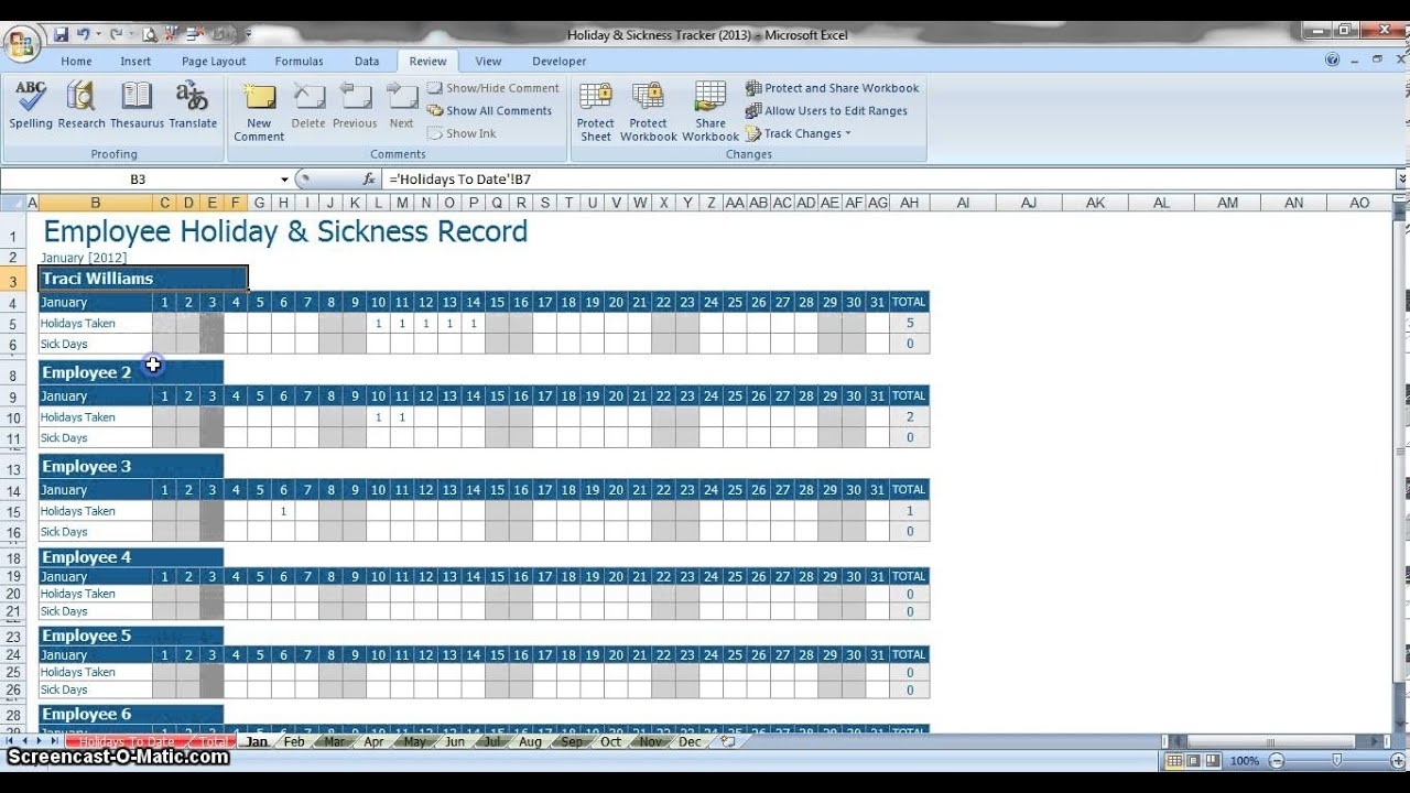 Employee Annual Leave &amp; Sickness Tracker