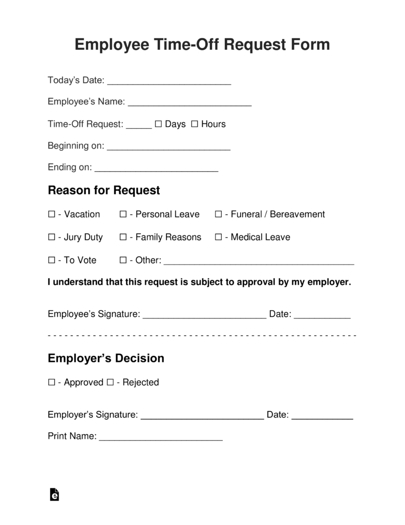 Employee Time-Off (Vacation) Request Form | Eforms – Free