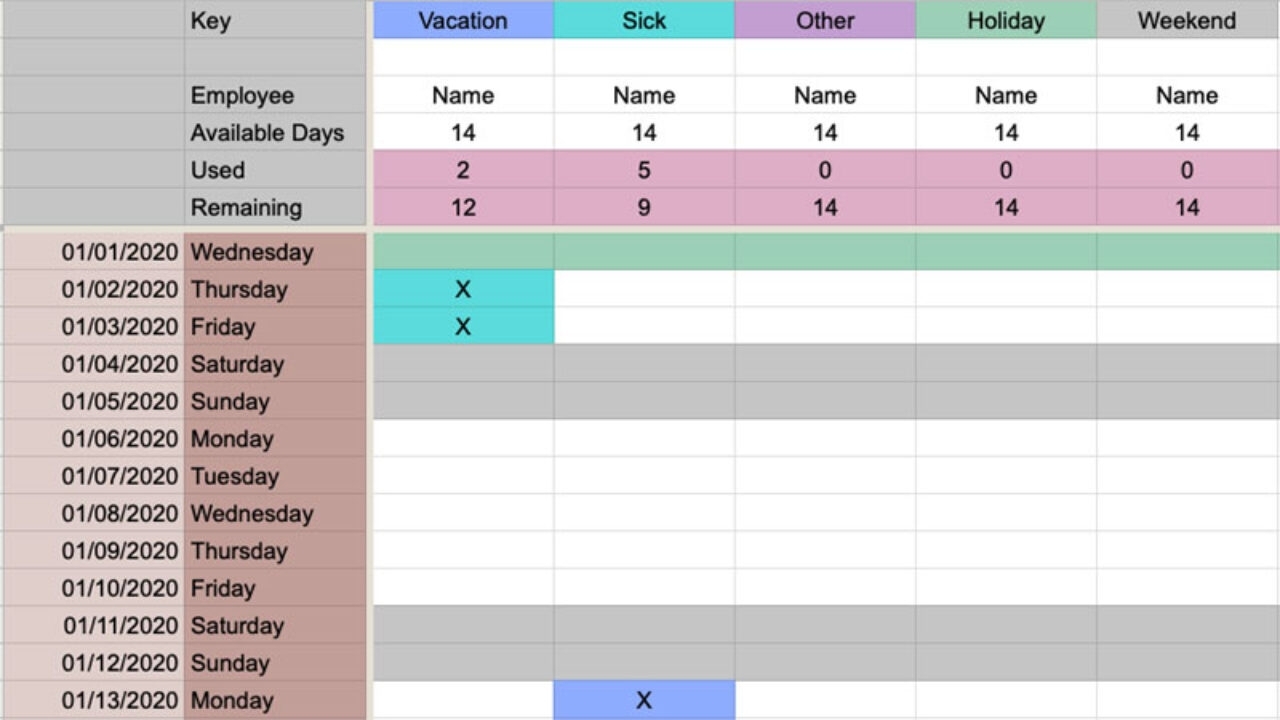 Employee Vacation Tracker Excel Template - Exceltemple