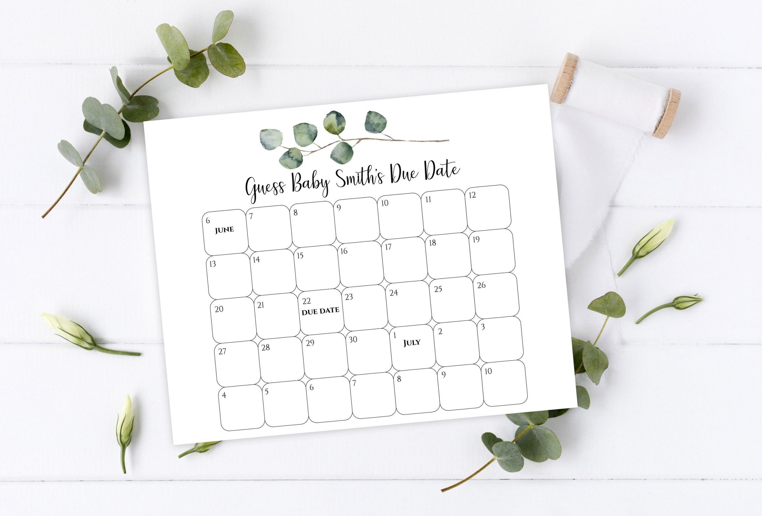 Eucalyptus Baby Due Date Calendar Sign Printable Baby | Etsy
