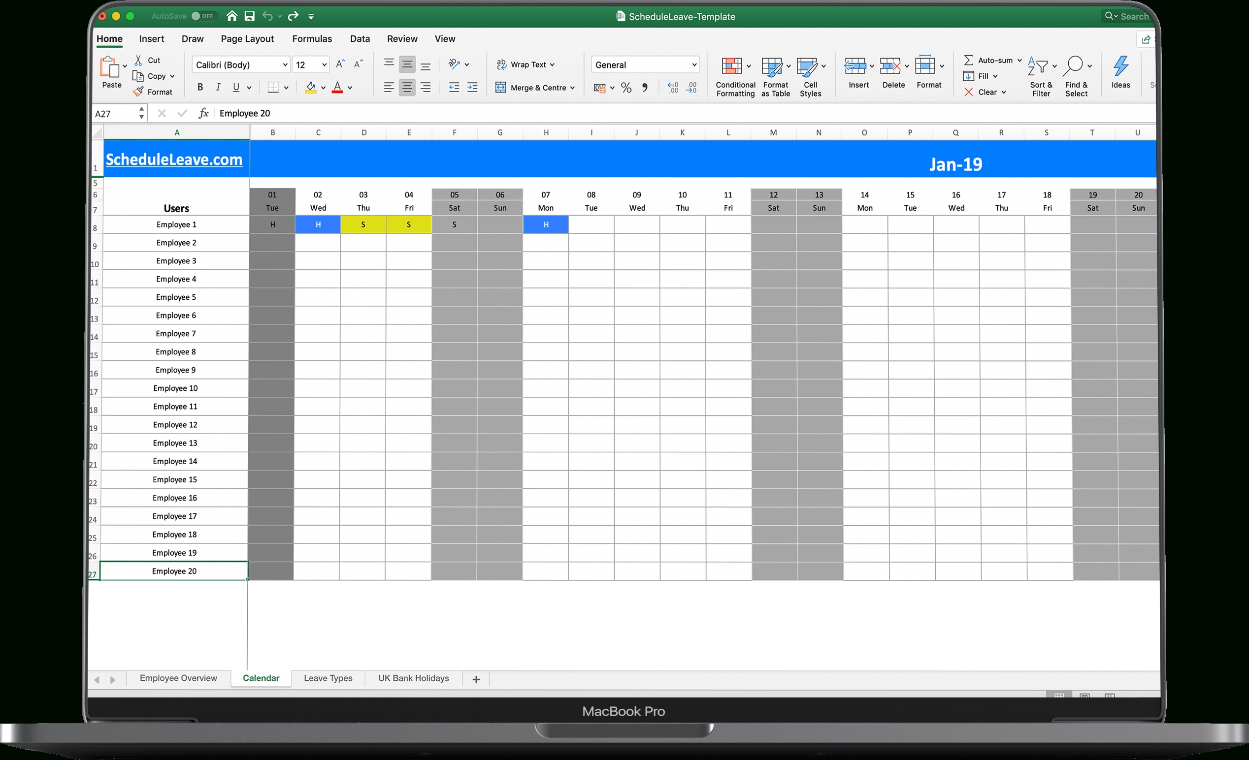 Excel Op Ree Leave Calendar Spreadsheet Template Templates