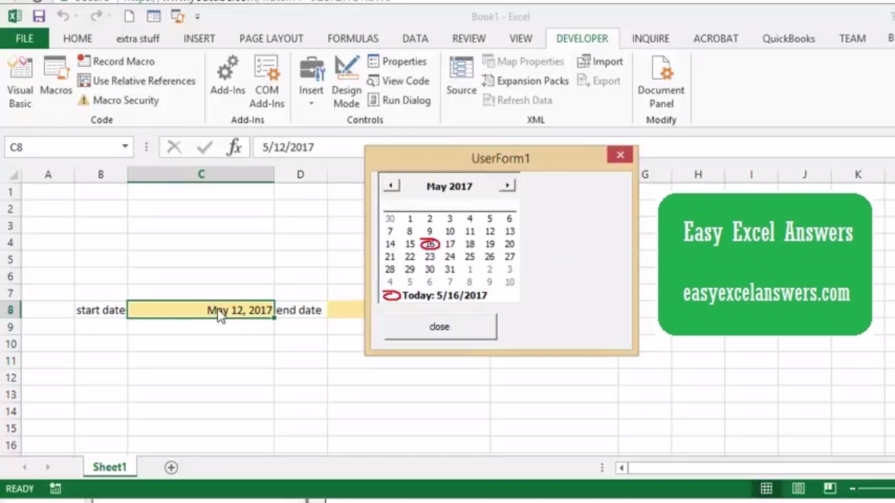 Excel Pop-Up Calendar Is Displayed When Cell Is Clicked