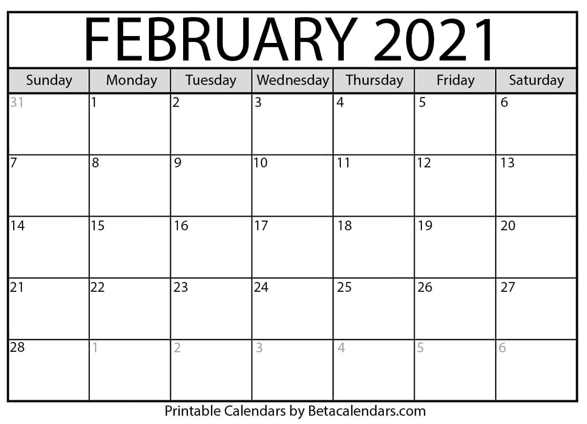 Free Printable 2021 Monthly Calendar February | Calendar ...