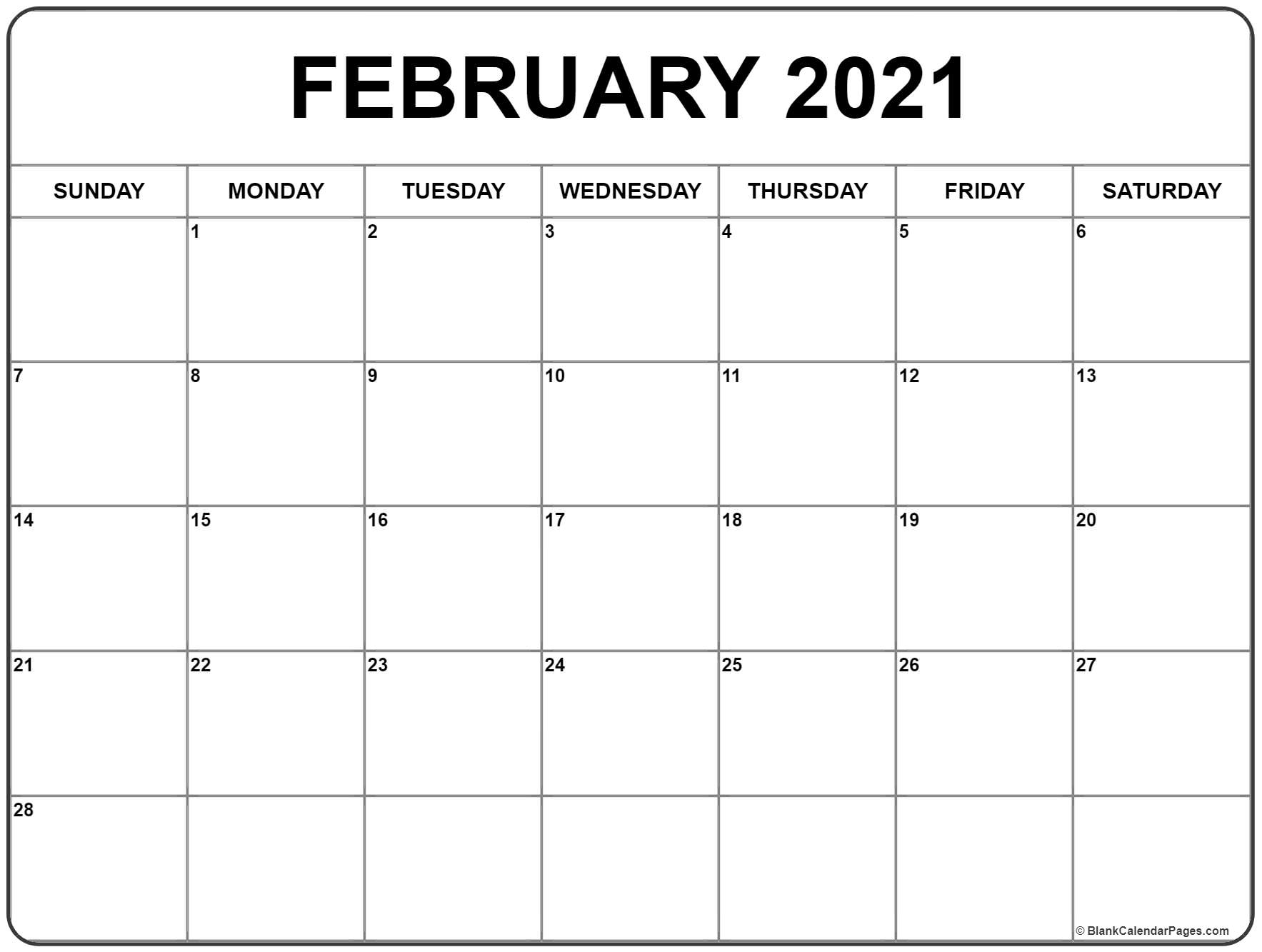 February 2021 Calendar | Free Printable Monthly Calendars