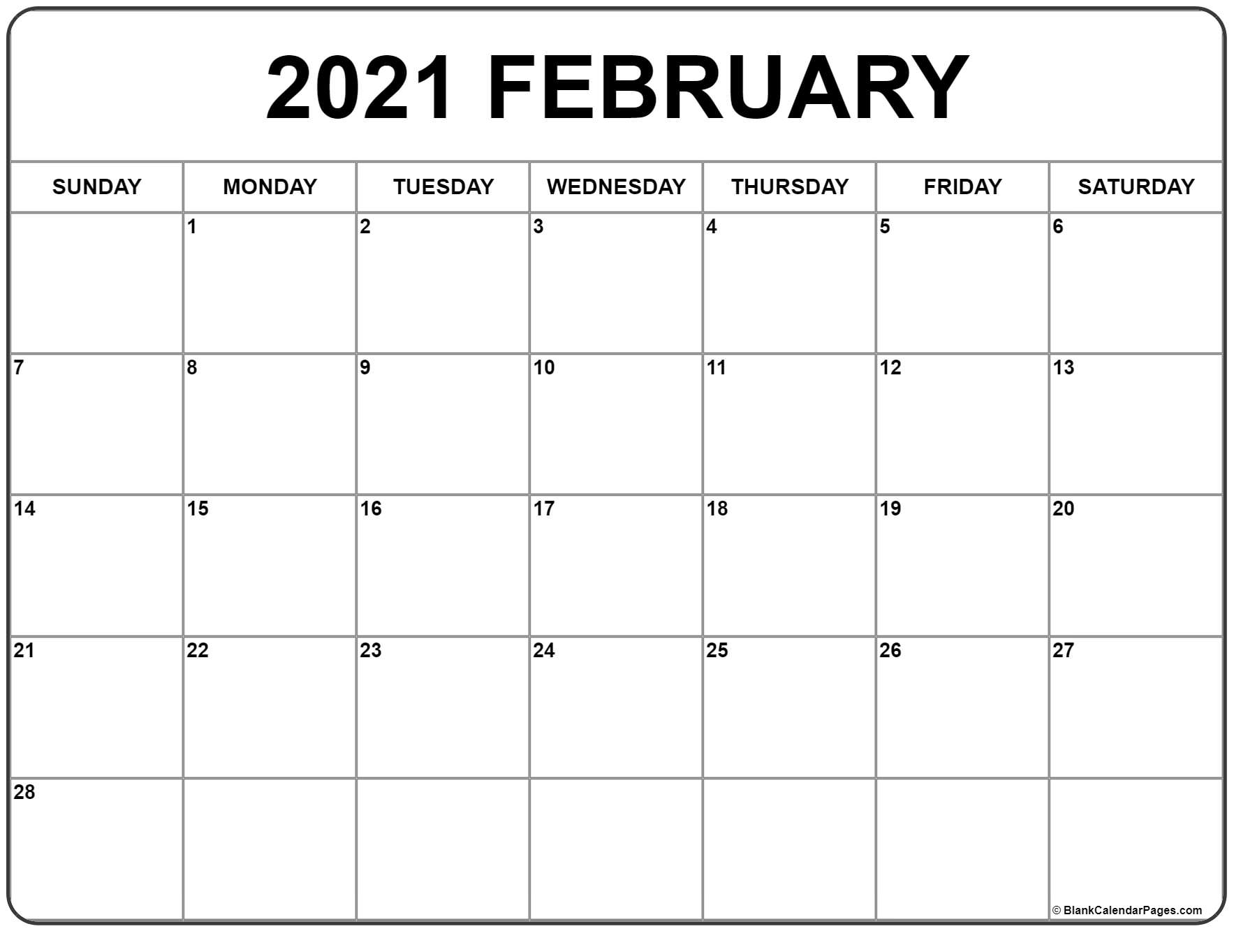 February 2021 Calendar | Free Printable Monthly Calendars