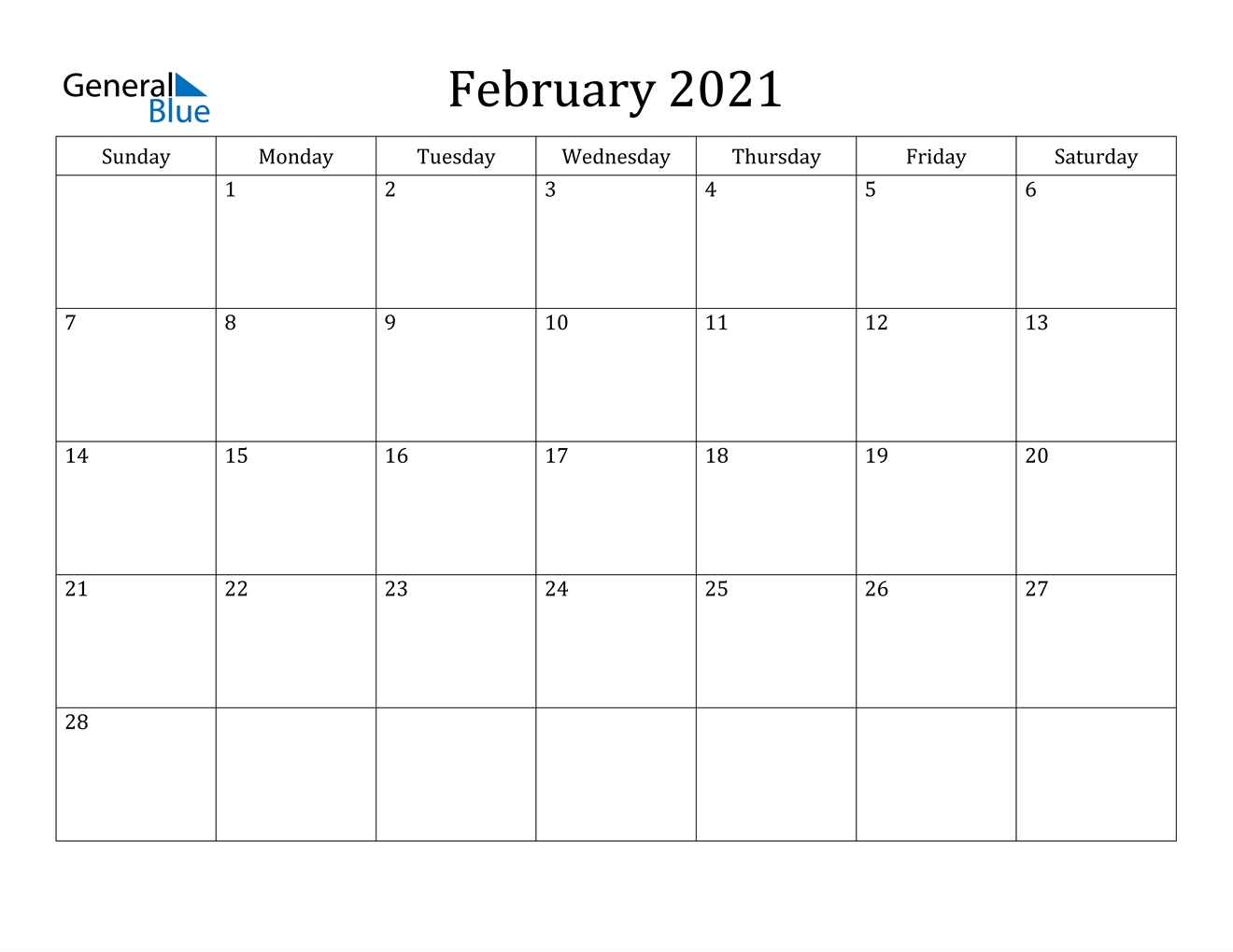 February 2021 Calendar - Pdf Word Excel