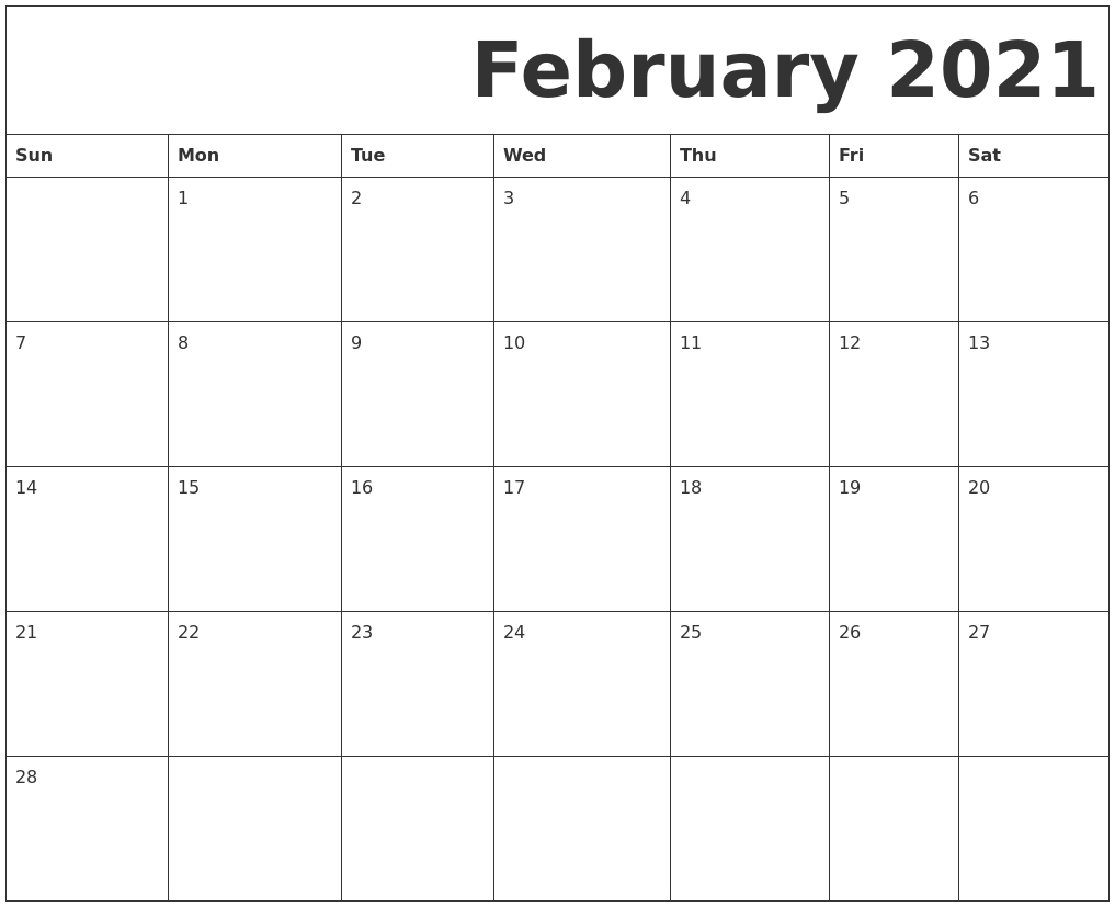 February 2021 Free Printable Calendar