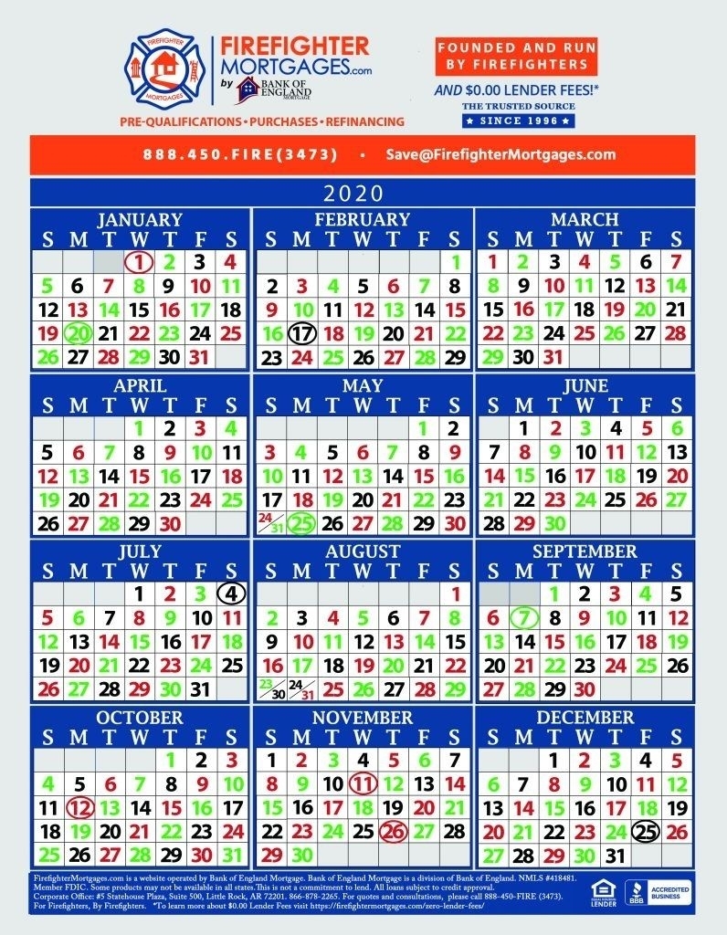 Fire Dept Shift Calendar 24/48 In 2020 | Calendar Printables
