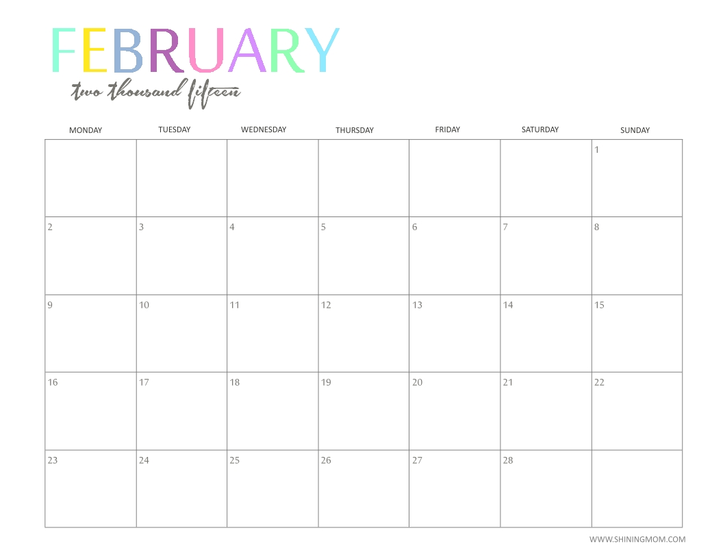 Free 2015 Printable Calendar By Shiningmom: Fun And