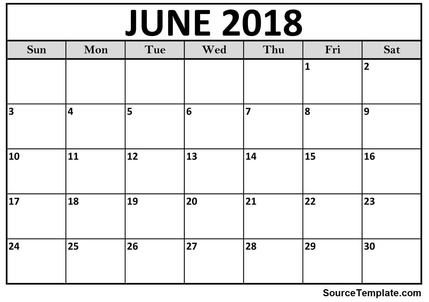 Free 5+ June 2018 Calendar Printable Template Pdf - Source