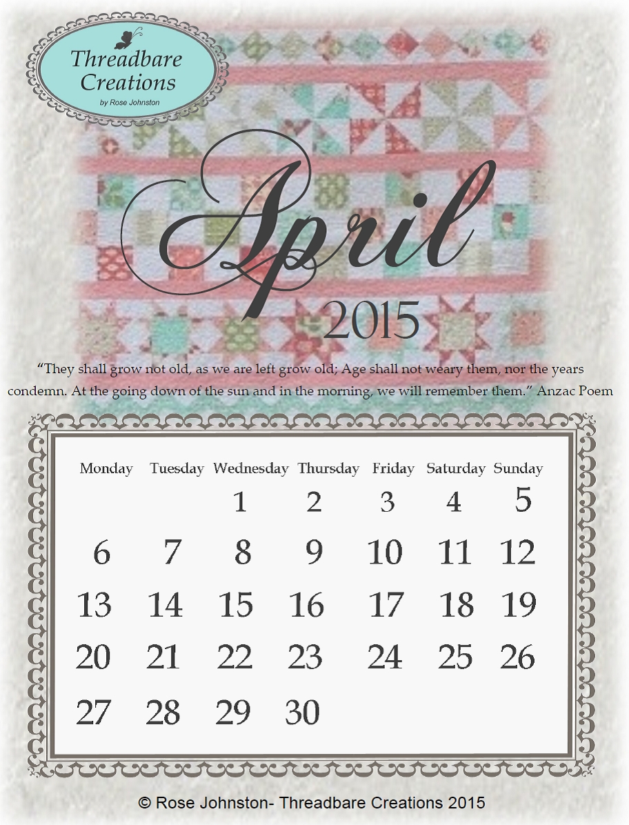 Free April 2015 Calendar - Threadbare Creations