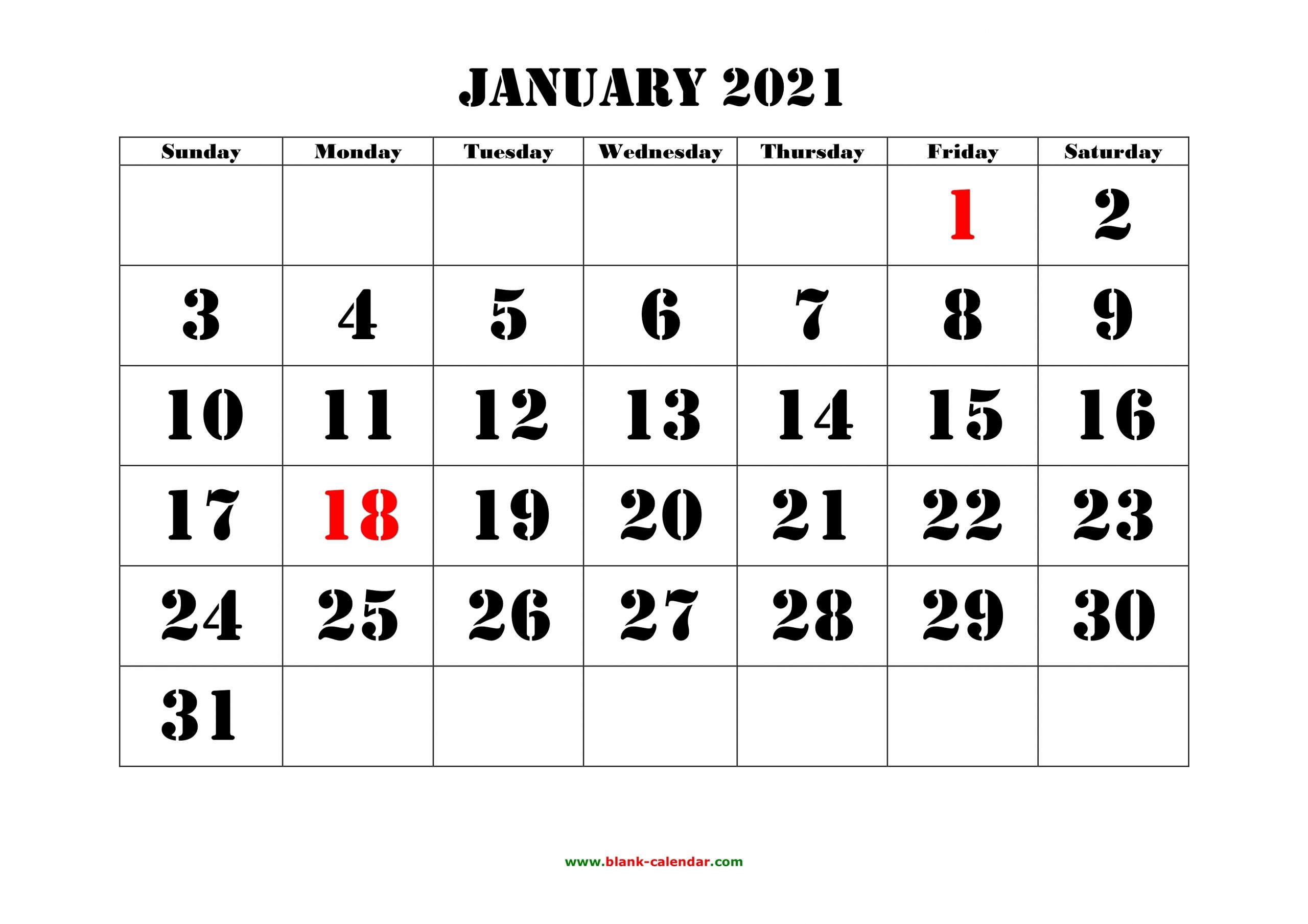 Free Printable Large Print Calendar